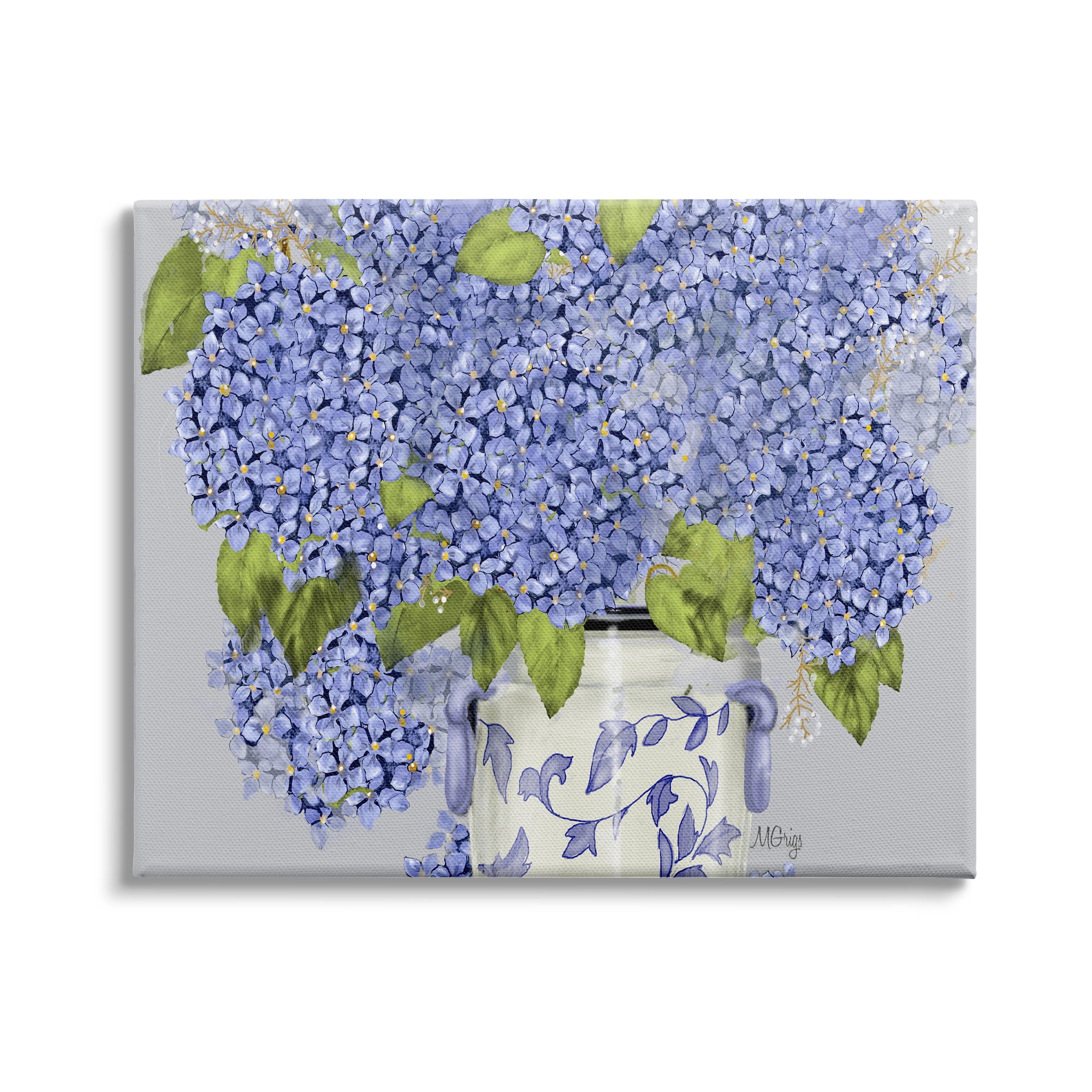 Stupell Industries Blue Hydrangea Bunches Ornate Patterned Vase Still Life, 40 x 30, Design by Maureen Grigs