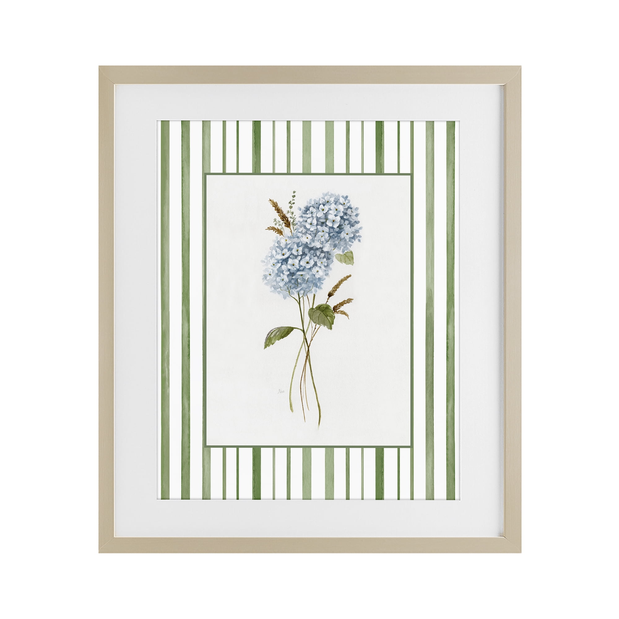 Stupell Industries Blue Hydrangea & Dried Wheat Birch Framed Print Under Glass, design by Nan