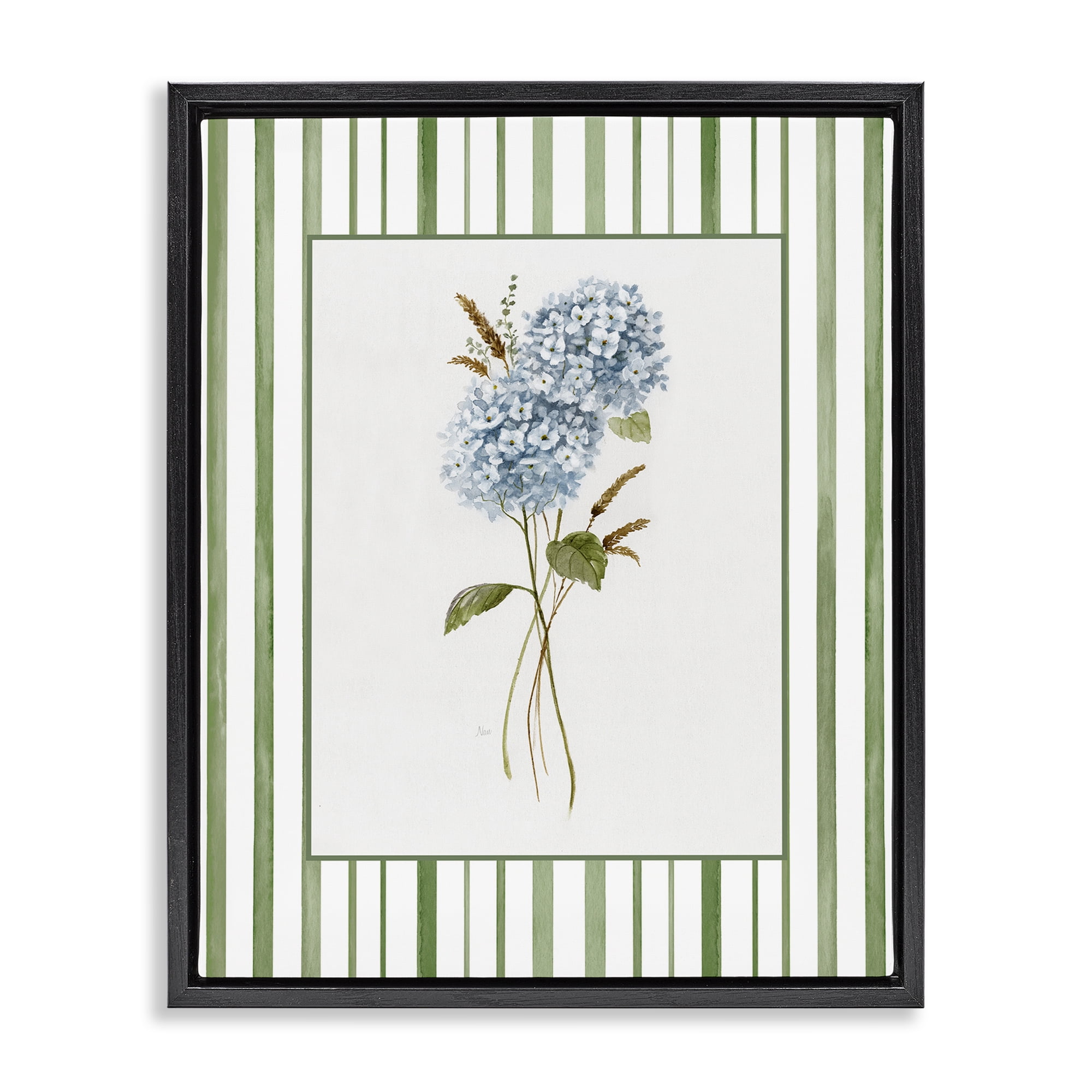 Stupell Industries Blue Hydrangea & Dried Wheat Black Framed Floater Canvas Wall Art, design by Nan