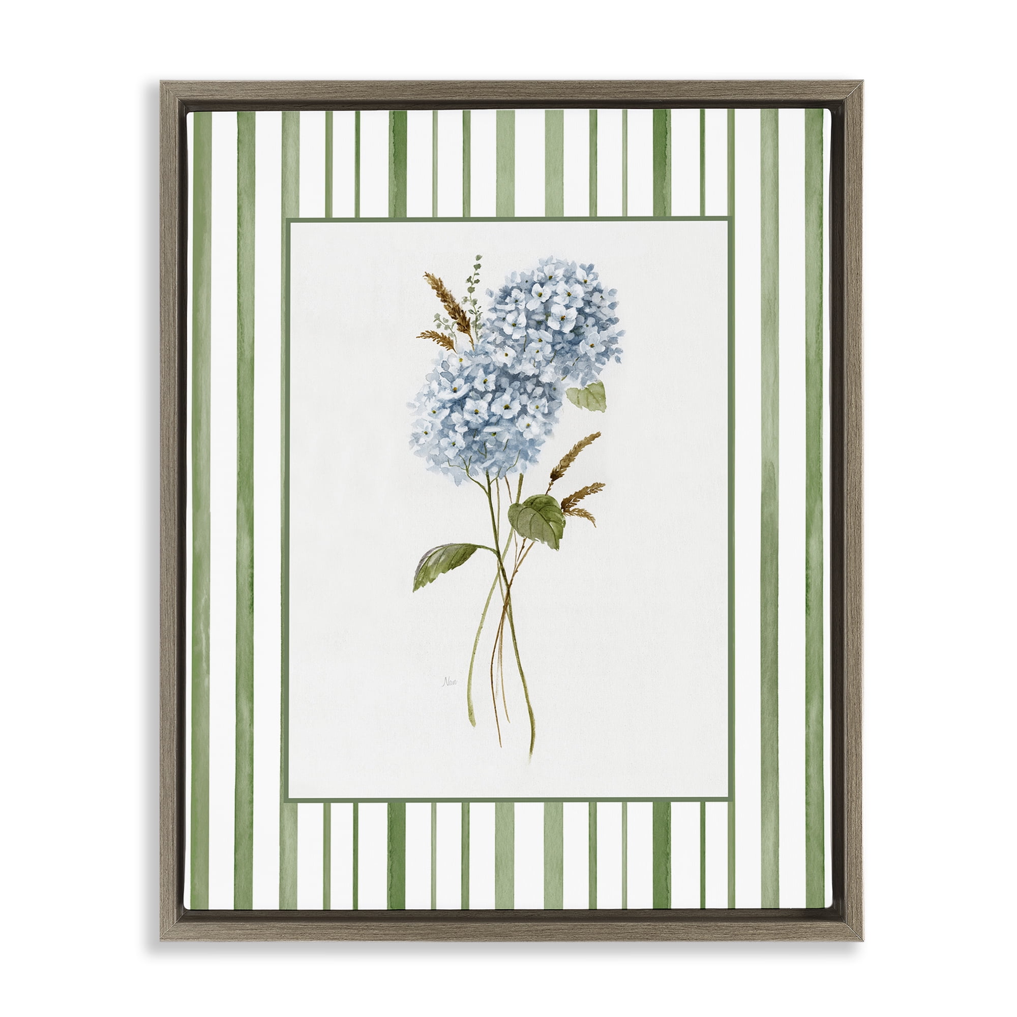 Stupell Industries Blue Hydrangea & Dried Wheat Brown Framed Floater Canvas Wall Art, design by Nan