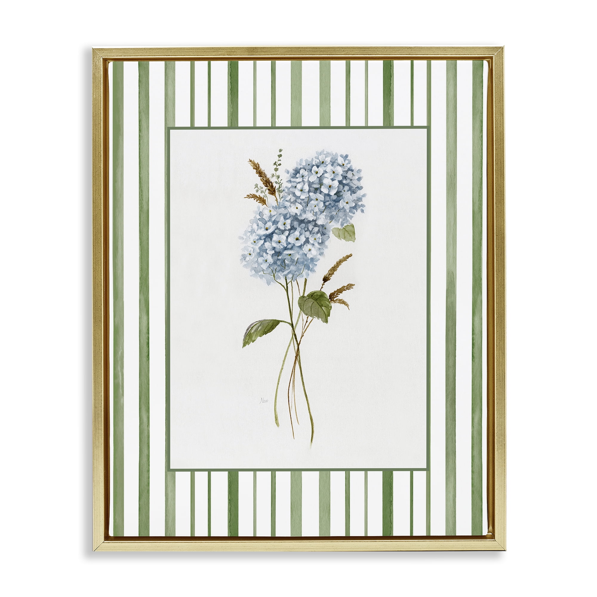 Stupell Industries Blue Hydrangea & Dried Wheat Gold Framed Floater Canvas Wall Art, design by Nan