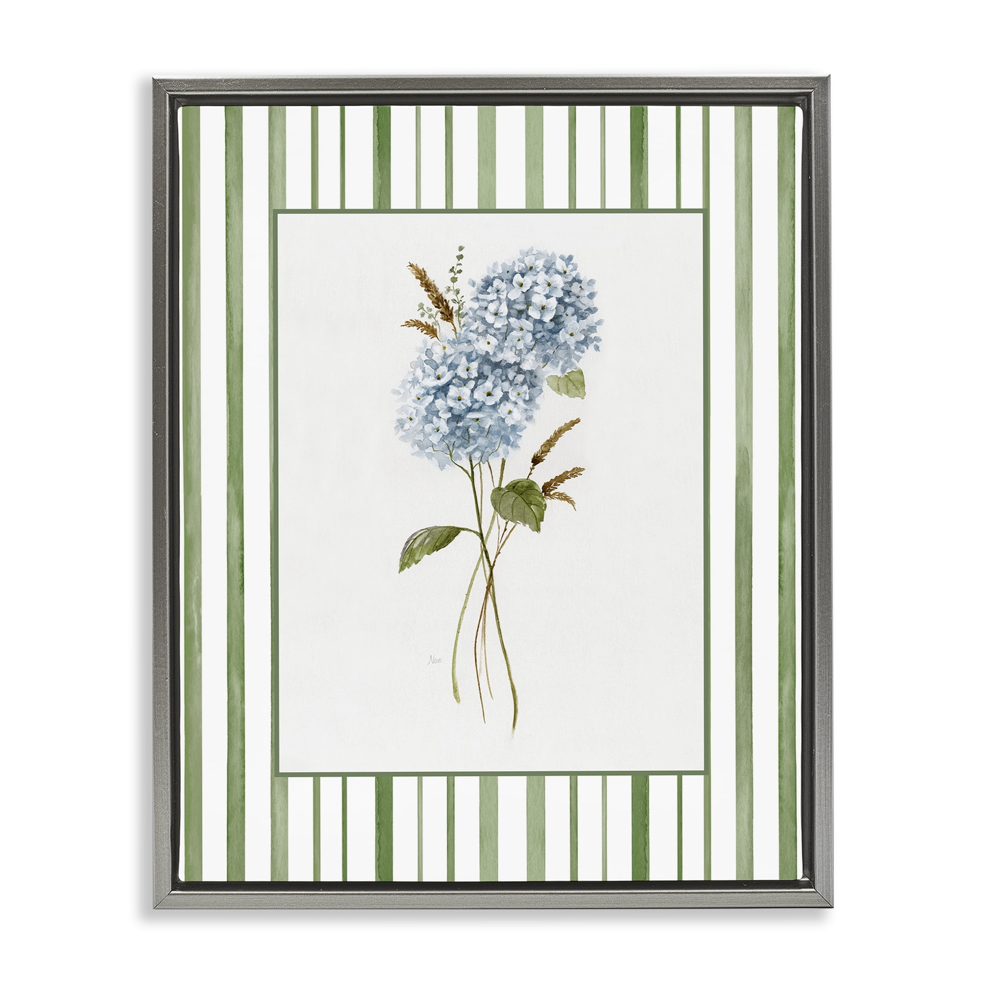 Stupell Industries Blue Hydrangea & Dried Wheat Gray Framed Floater Canvas Wall Art, design by Nan