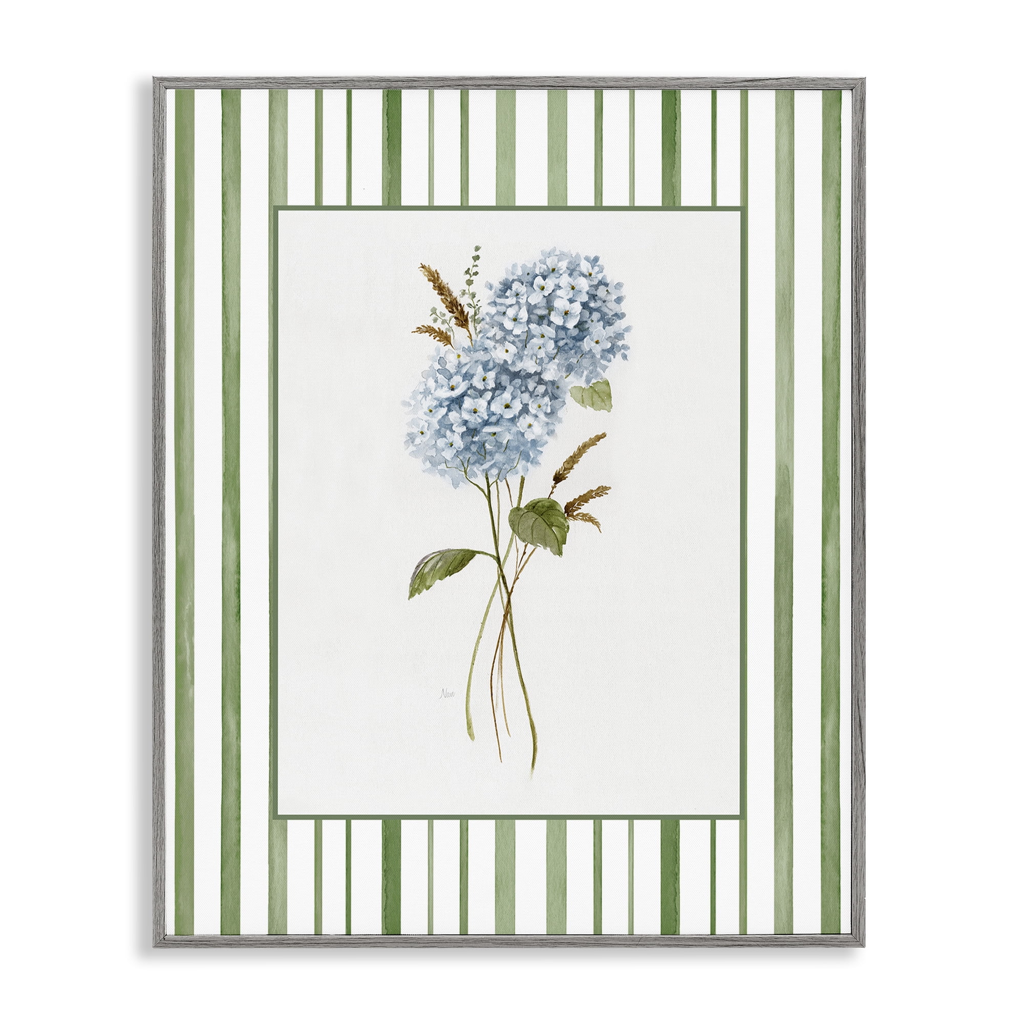 Stupell Industries Blue Hydrangea & Dried Wheat Gray Framed Giclee Art, design by Nan
