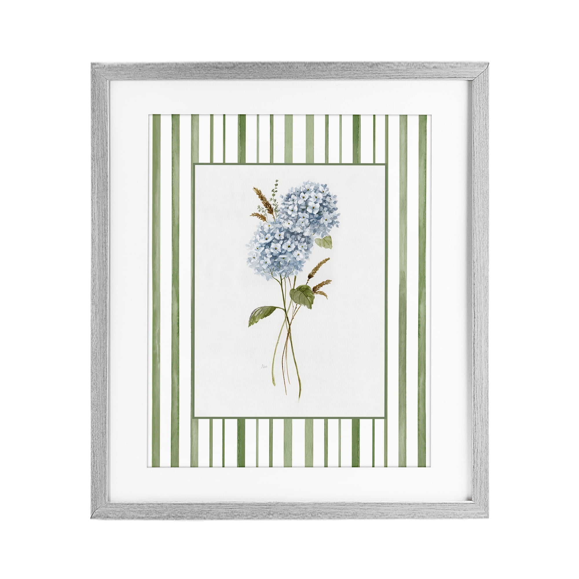 Stupell Industries Blue Hydrangea & Dried Wheat Gray Framed Print Under Glass, design by Nan