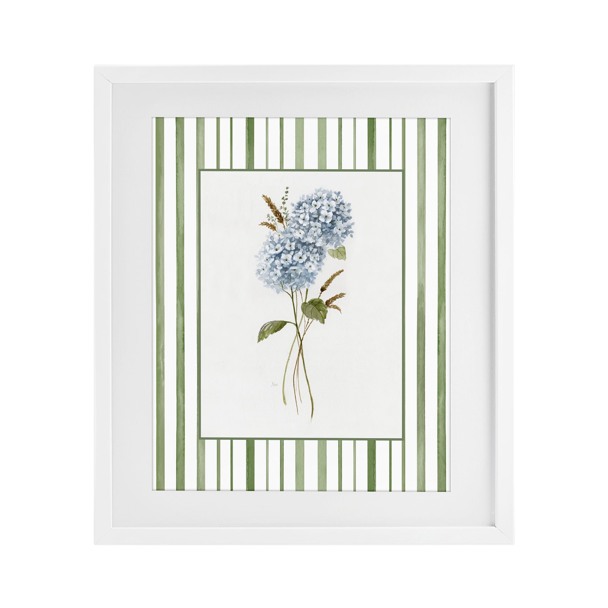 Stupell Industries Blue Hydrangea & Dried Wheat White Framed Print Under Glass, design by Nan