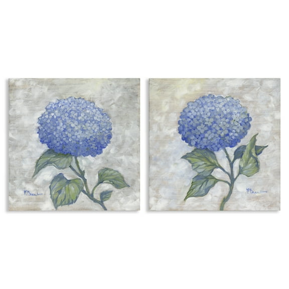 Stupell Industries Blue Hydrangea Garden Blooms Floral Painting Wrapped Canvas Canvas Art Print Wall Art, 24 x 24, Set of 2