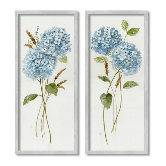 Stupell Industries Blue Hydrangea Long Stems Soft Vintage Florals, 10 x 24,Design by Nan