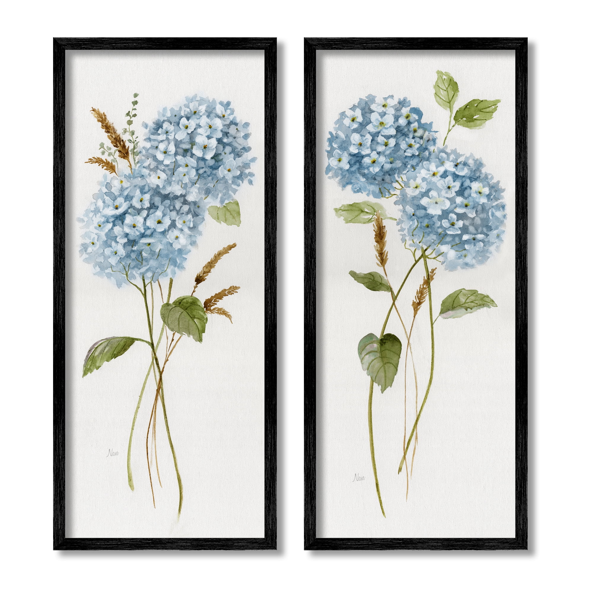Stupell Industries Blue Hydrangea Long Stems Soft Vintage Florals, 10 x 24,Design by Nan