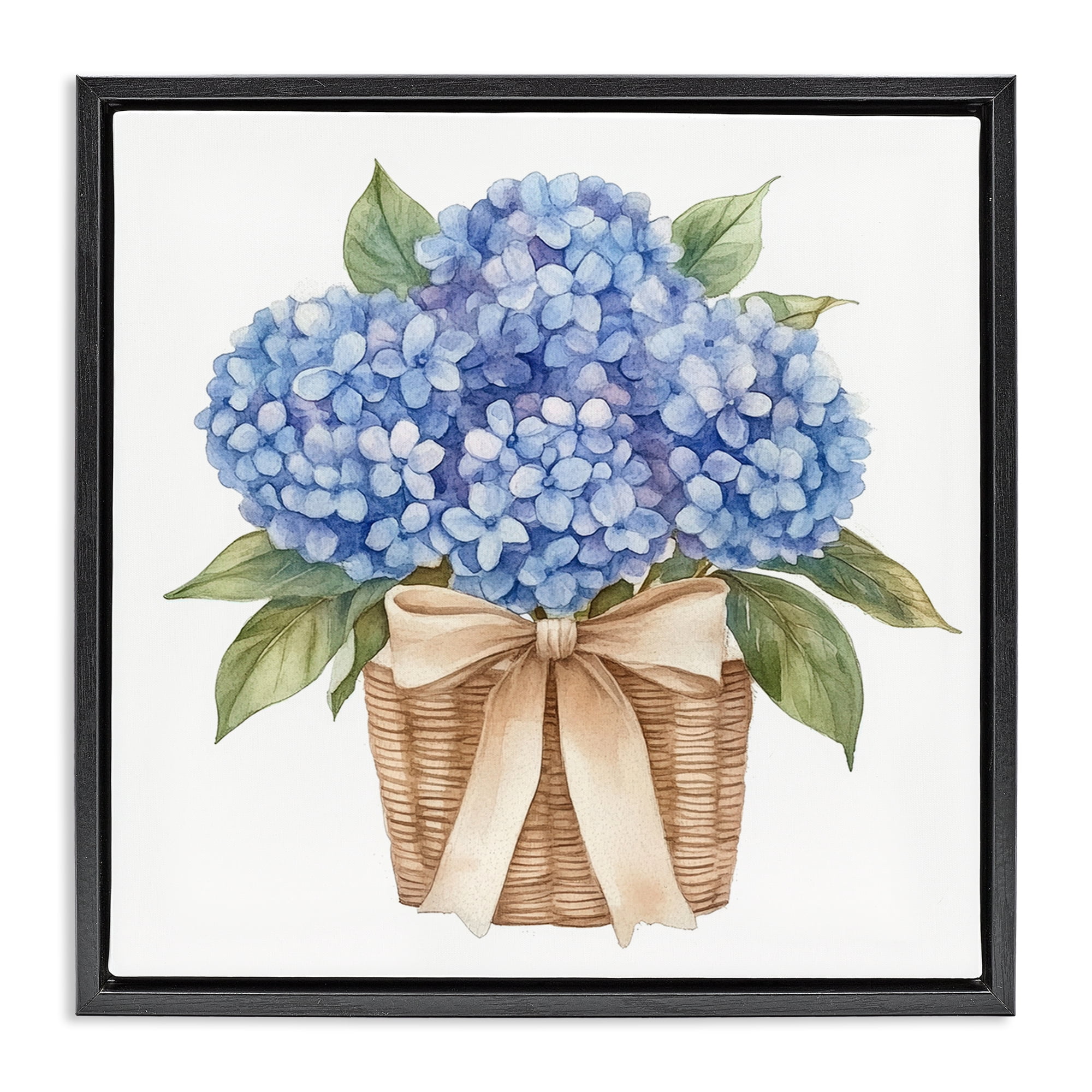 Stupell Industries Blue Hydrangea Picnic Basket Black Framed Floater Canvas Wall Art, design by Petal Prints Design