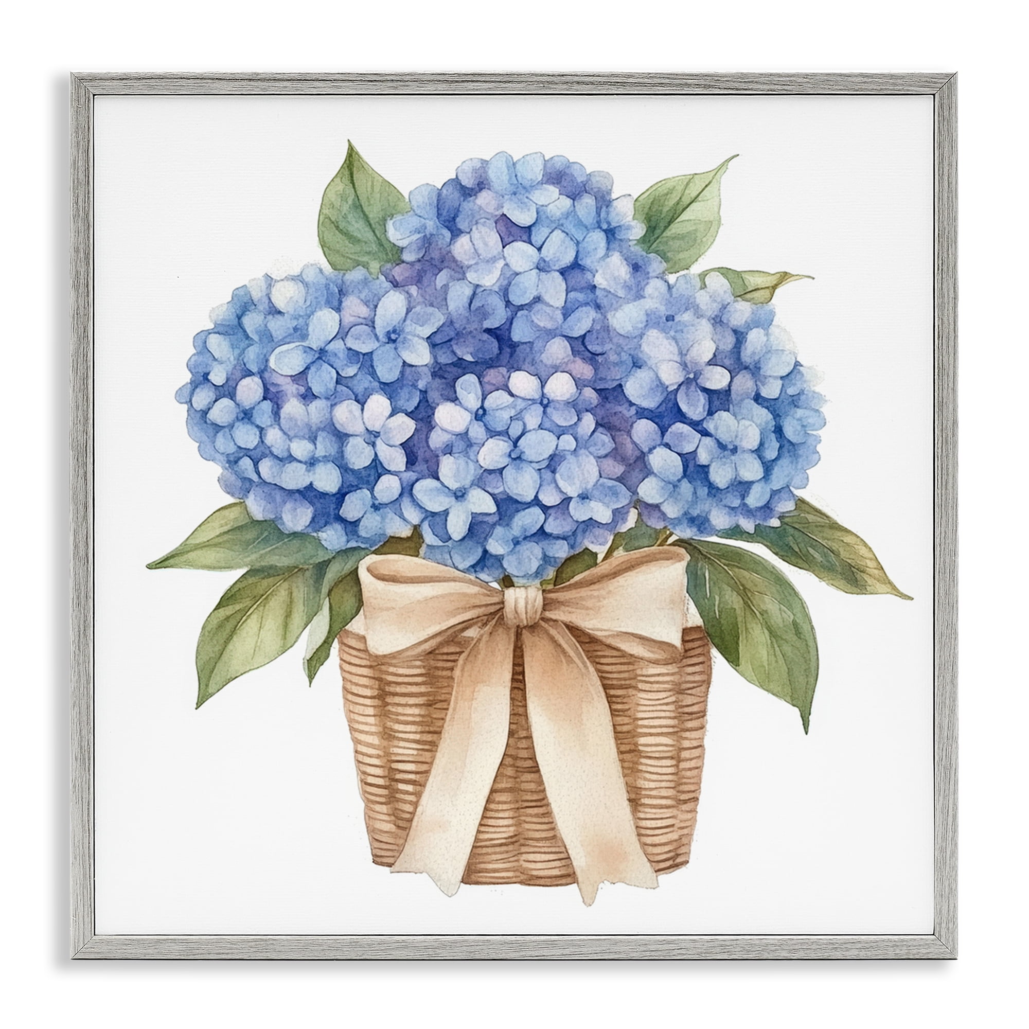 Stupell Industries Blue Hydrangea Picnic Basket Gray Framed Giclee Art, design by Petal Prints Design