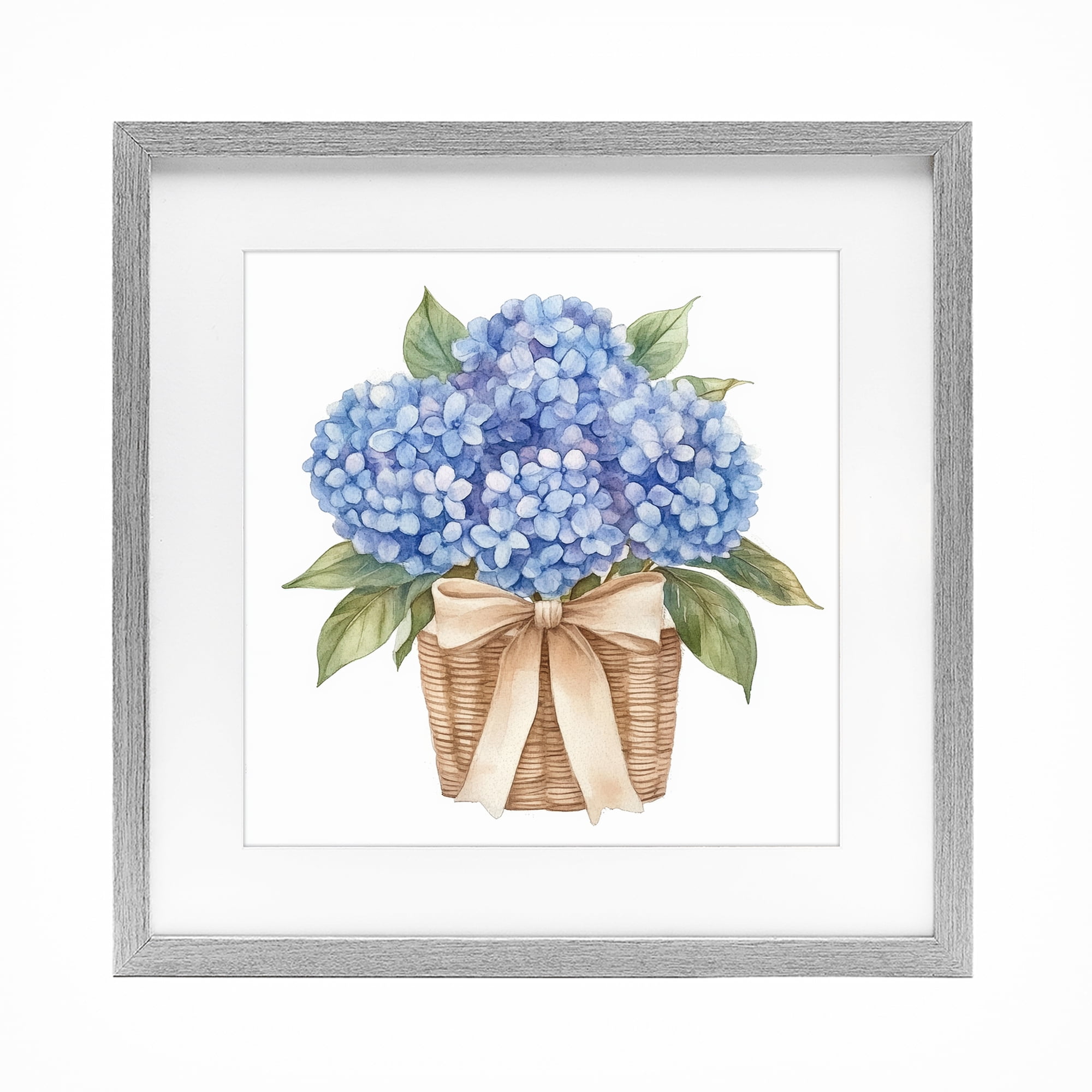 Stupell Industries Blue Hydrangea Picnic Basket Gray Framed Print Under Glass, design by Petal Prints Design