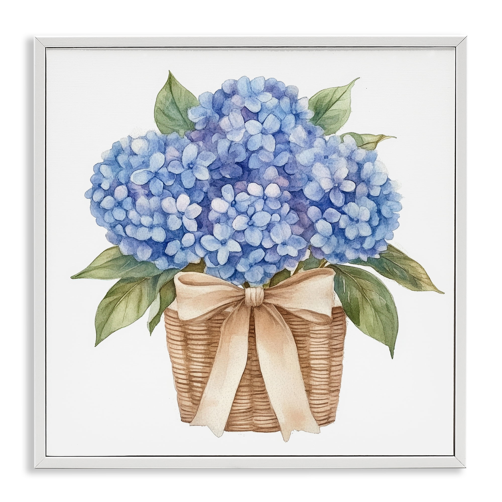 Stupell Industries Blue Hydrangea Picnic Basket White Framed Giclee Art, design by Petal Prints Design