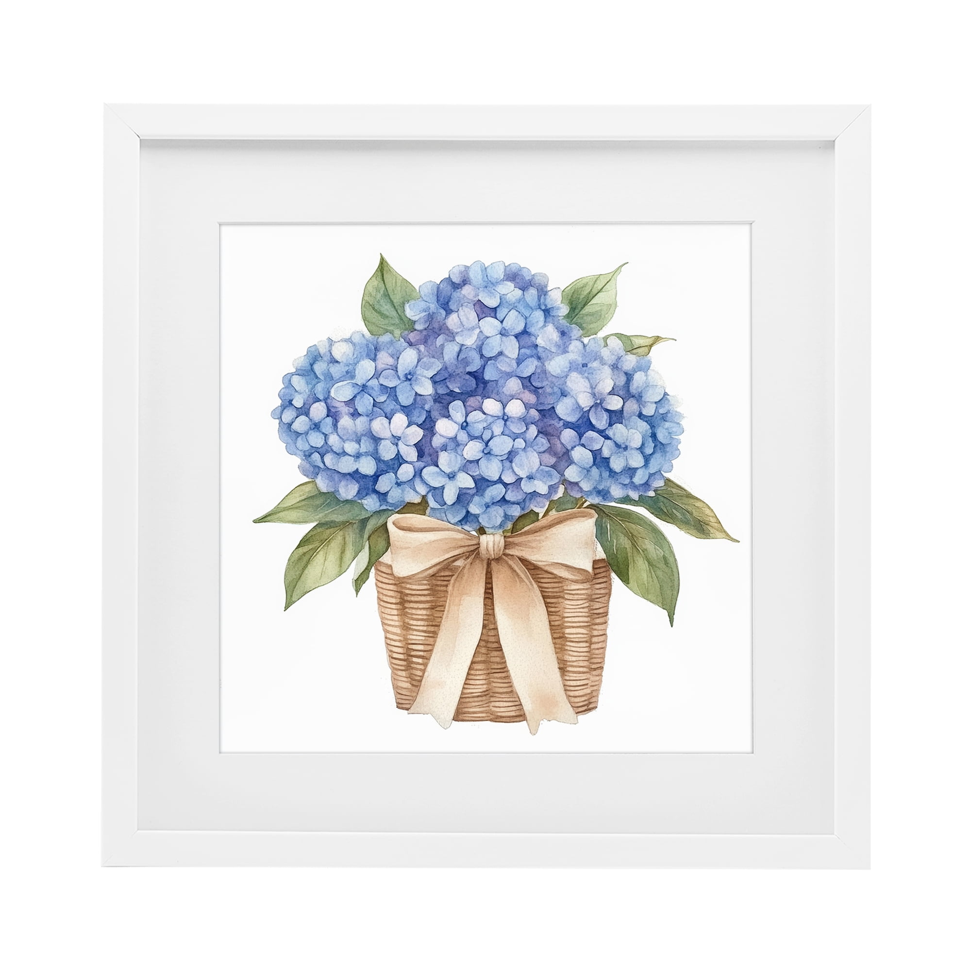 Stupell Industries Blue Hydrangea Picnic Basket White Framed Print Under Glass, design by Petal Prints Design