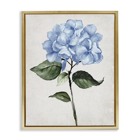 Stupell Industries Blue Hydrangea Stem Floral Painting Gold Floater Framed Canvas Art Print Wall Art, 17 x 21