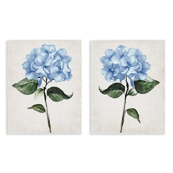 Stupell Industries Blue Hydrangea Stems Floral Painting Unframed Art Print Wall Art, 11 x 14, Set of 2