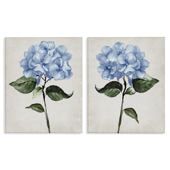Stupell Industries Blue Hydrangea Stems Floral Painting Wrapped Canvas Canvas Art Print Wall Art, 16 x 20, Set of 2