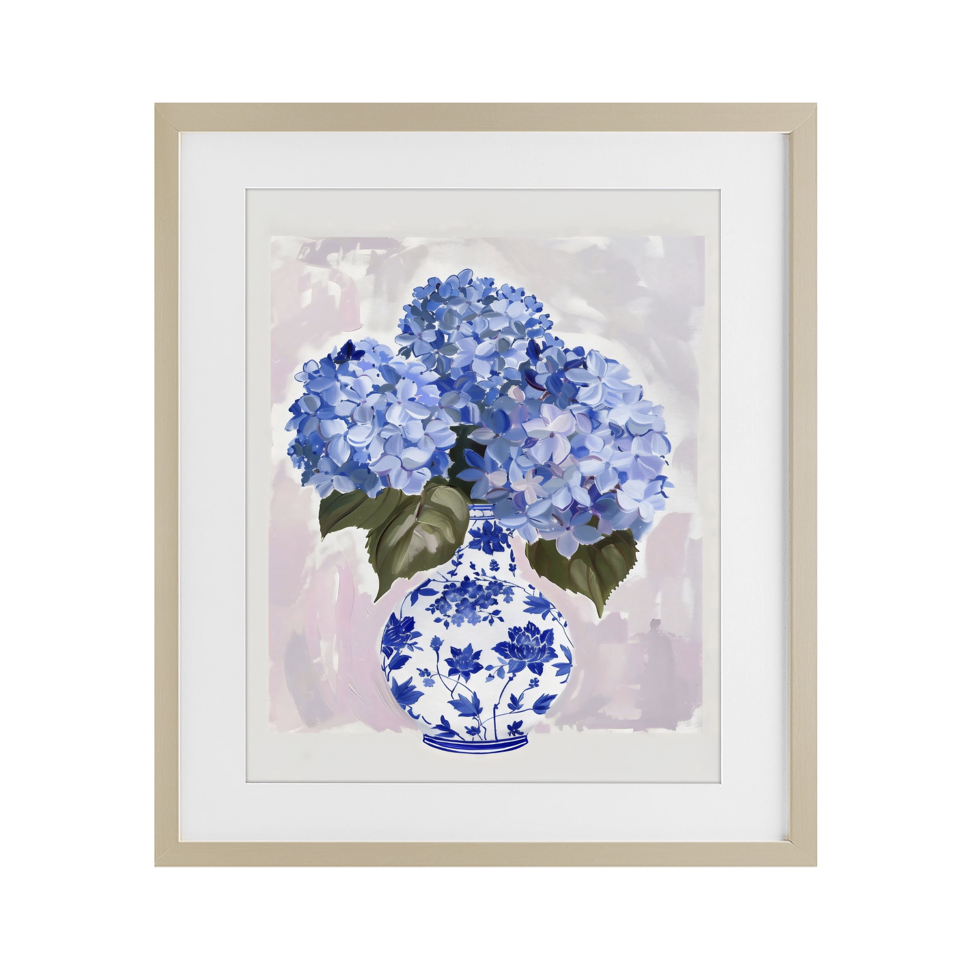 Stupell Industries Blue Hydrangea in Porcelain Vase Birch Framed Print Under Glass, design by The Prints Vibe