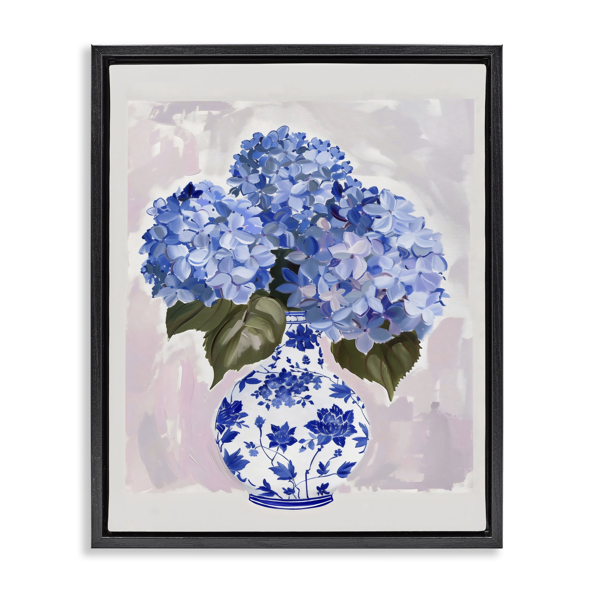 Stupell Industries Blue Hydrangea in Porcelain Vase Black Framed Floater Canvas Wall Art, design by The Prints Vibe