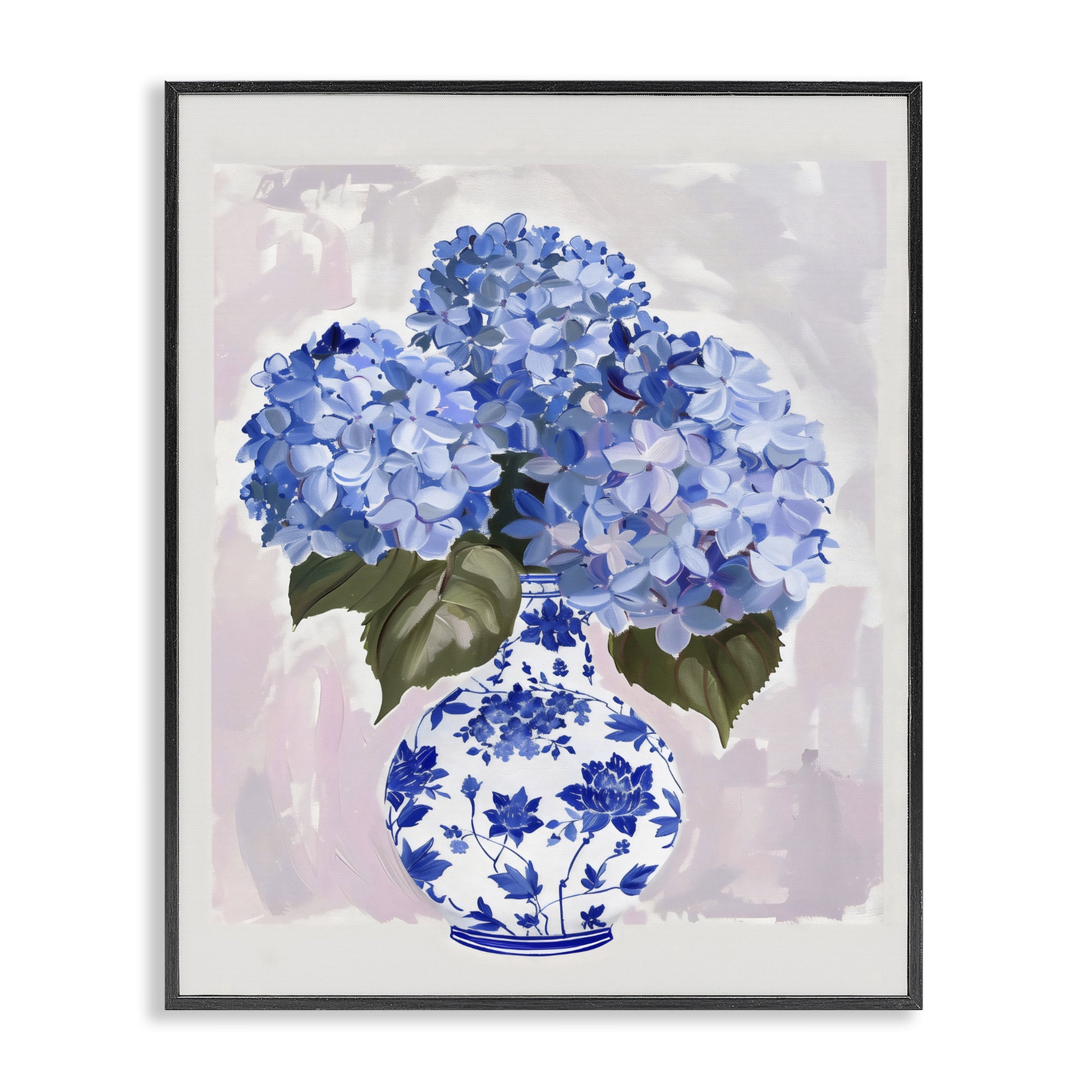 Stupell Industries Blue Hydrangea in Porcelain Vase Black Framed Giclee Art, design by The Prints Vibe