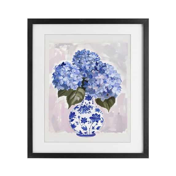 Stupell Industries Cottage Blue Hydrangea in Porcelain Vase Black Framed Print Under Glass, 17 x 21, by The Prints Vibe