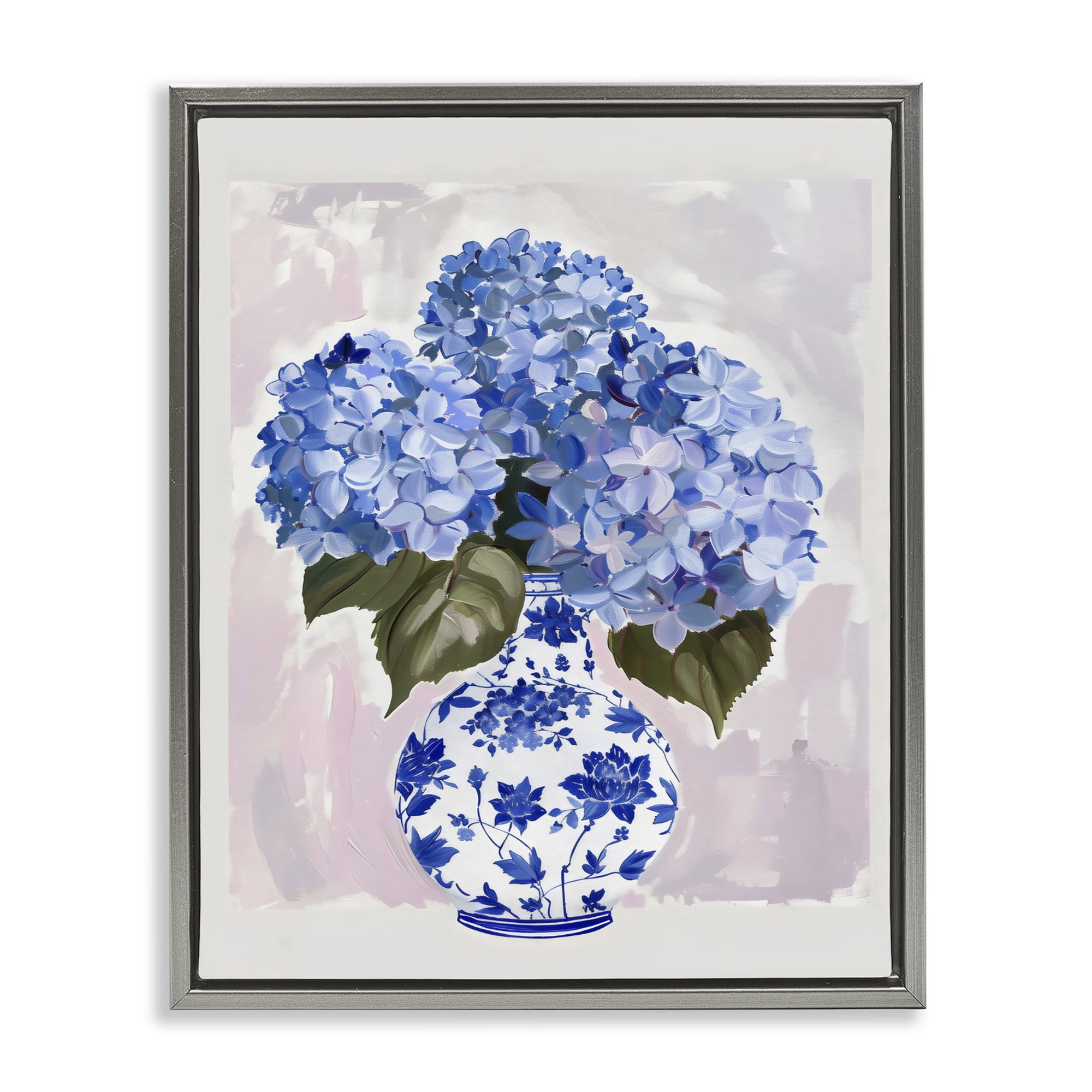 Stupell Industries Blue Hydrangea in Porcelain Vase Gray Framed Floater Canvas Wall Art, design by The Prints Vibe