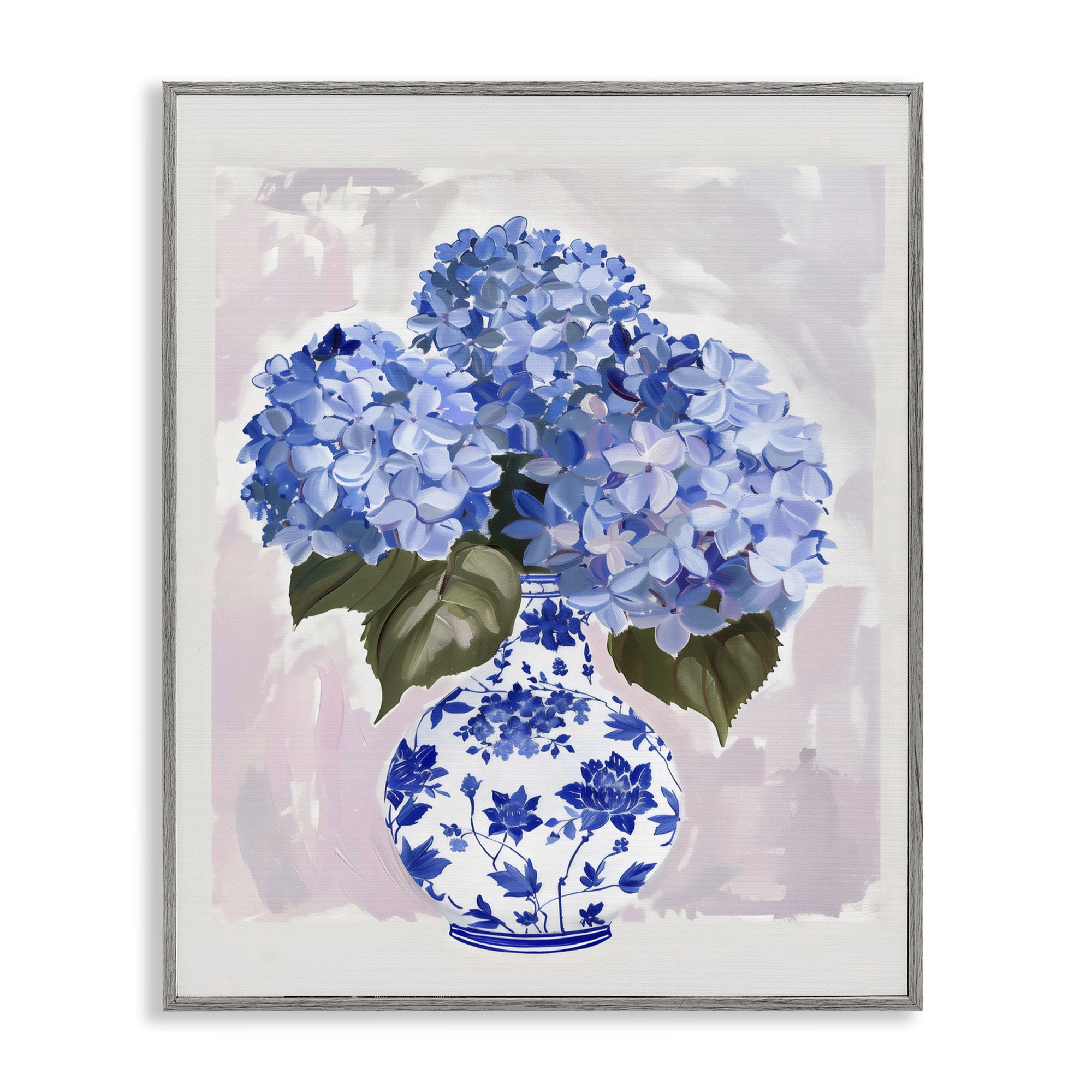 Stupell Industries Blue Hydrangea in Porcelain Vase Gray Framed Giclee Art, design by The Prints Vibe