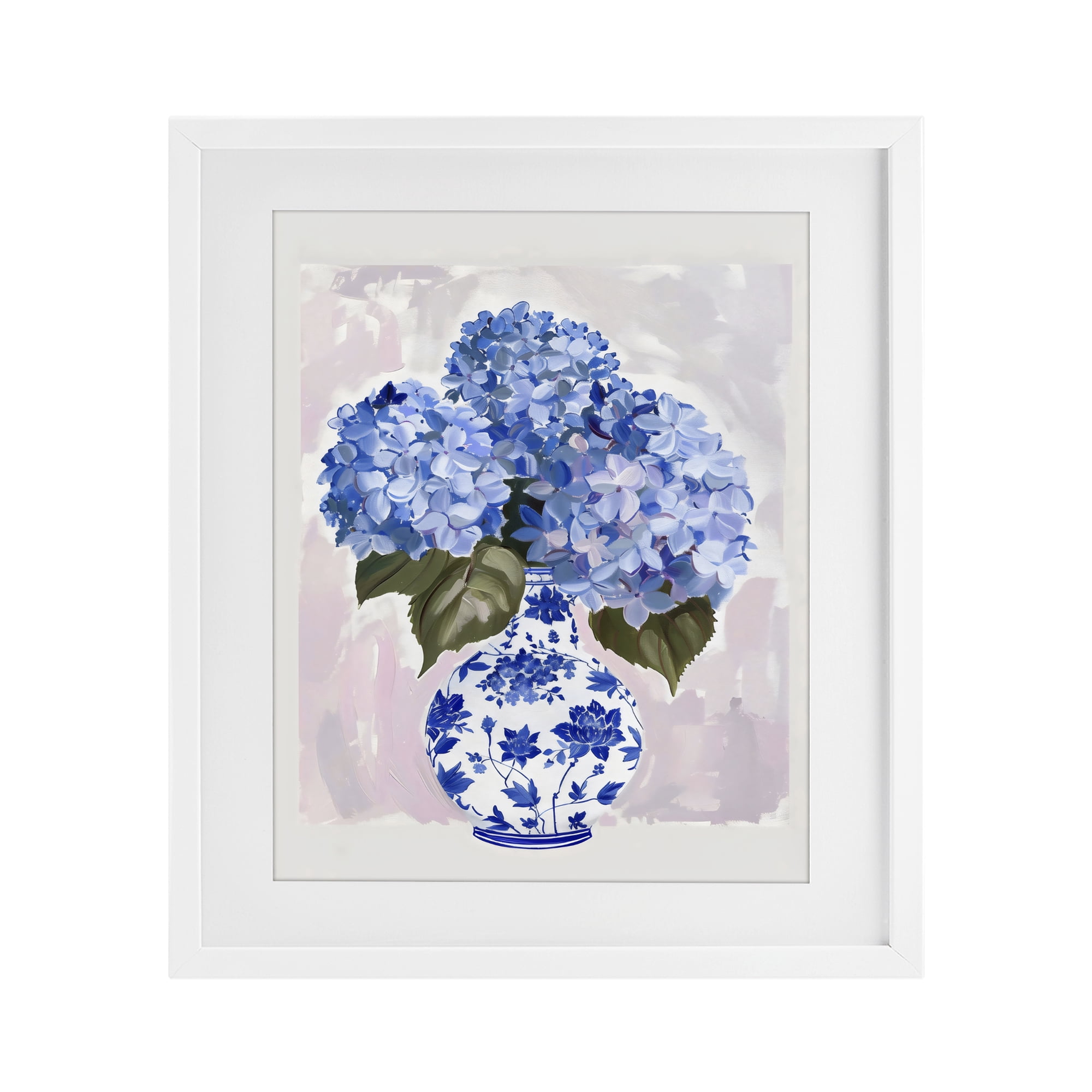 Stupell Industries Blue Hydrangea in Porcelain Vase White Framed Print Under Glass, design by The Prints Vibe