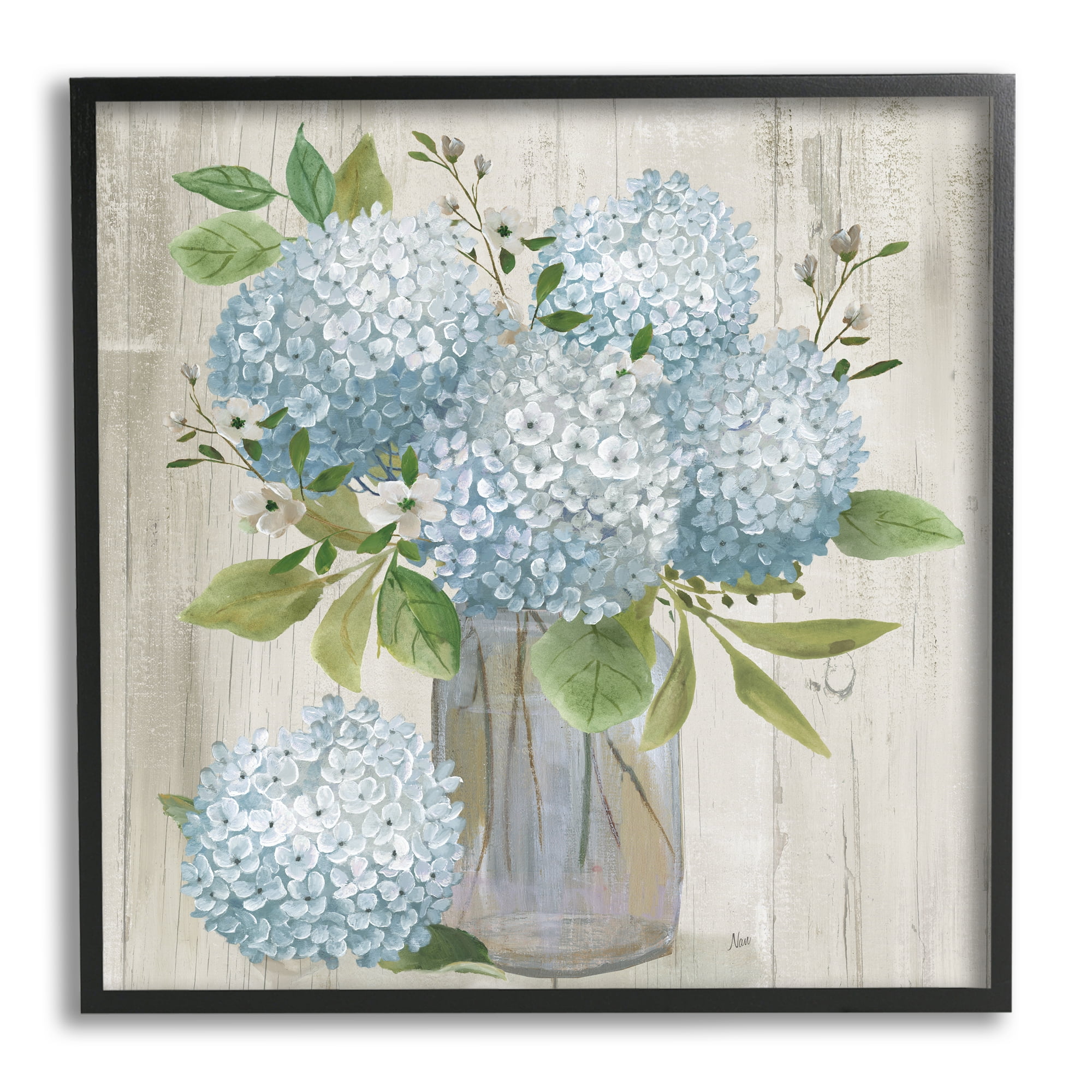 Stupell Industries Blue Hydrangeas Country Vase Botanical & Floral Painting Black Framed Art Print Wall Art, 17 x 17