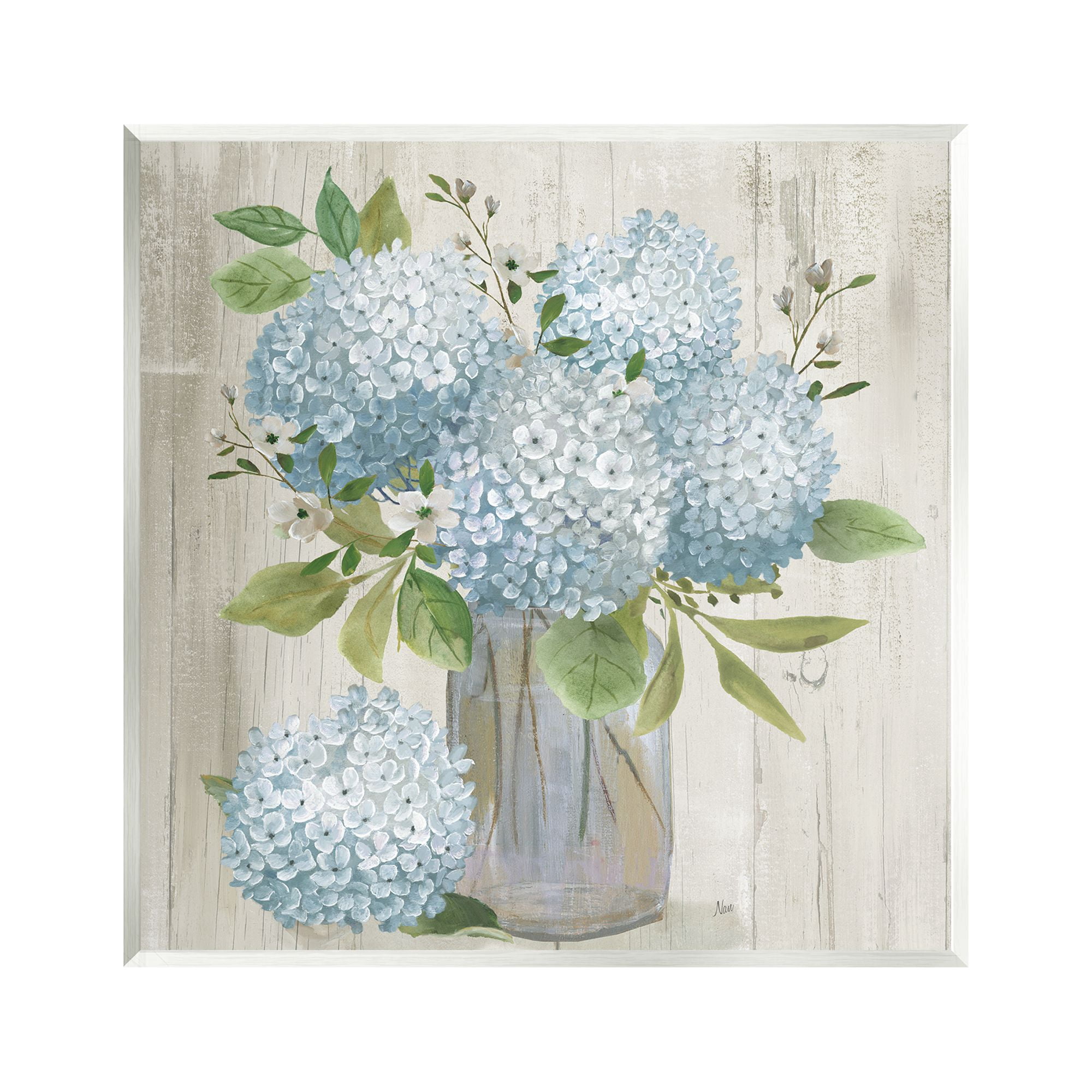 Stupell Industries Blue Hydrangeas Country Vase Botanical & Floral Painting Unframed Art Print Wall Art, 12 x 12