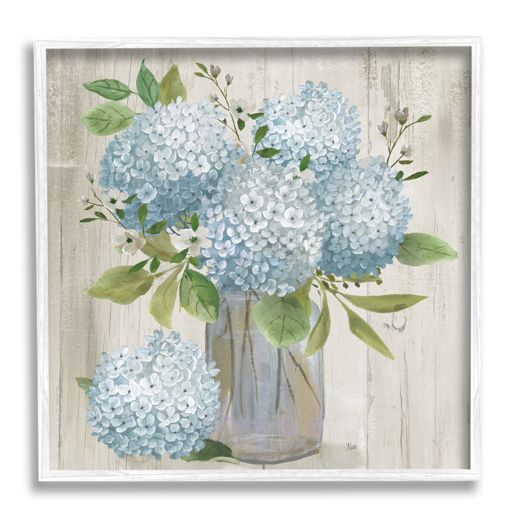 Stupell Industries Blue Hydrangeas Country Vase Botanical & Floral Painting White Framed Art Print Wall Art, 17 x 17