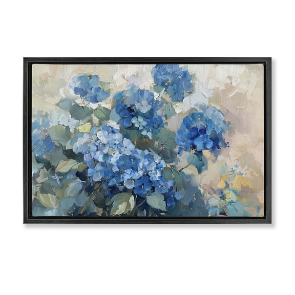 Stupell Industries Blue Hydrangeas Impression Plants & Flowers Painting Black Floater Framed Canvas Art Print Wall Art, 25 x 17
