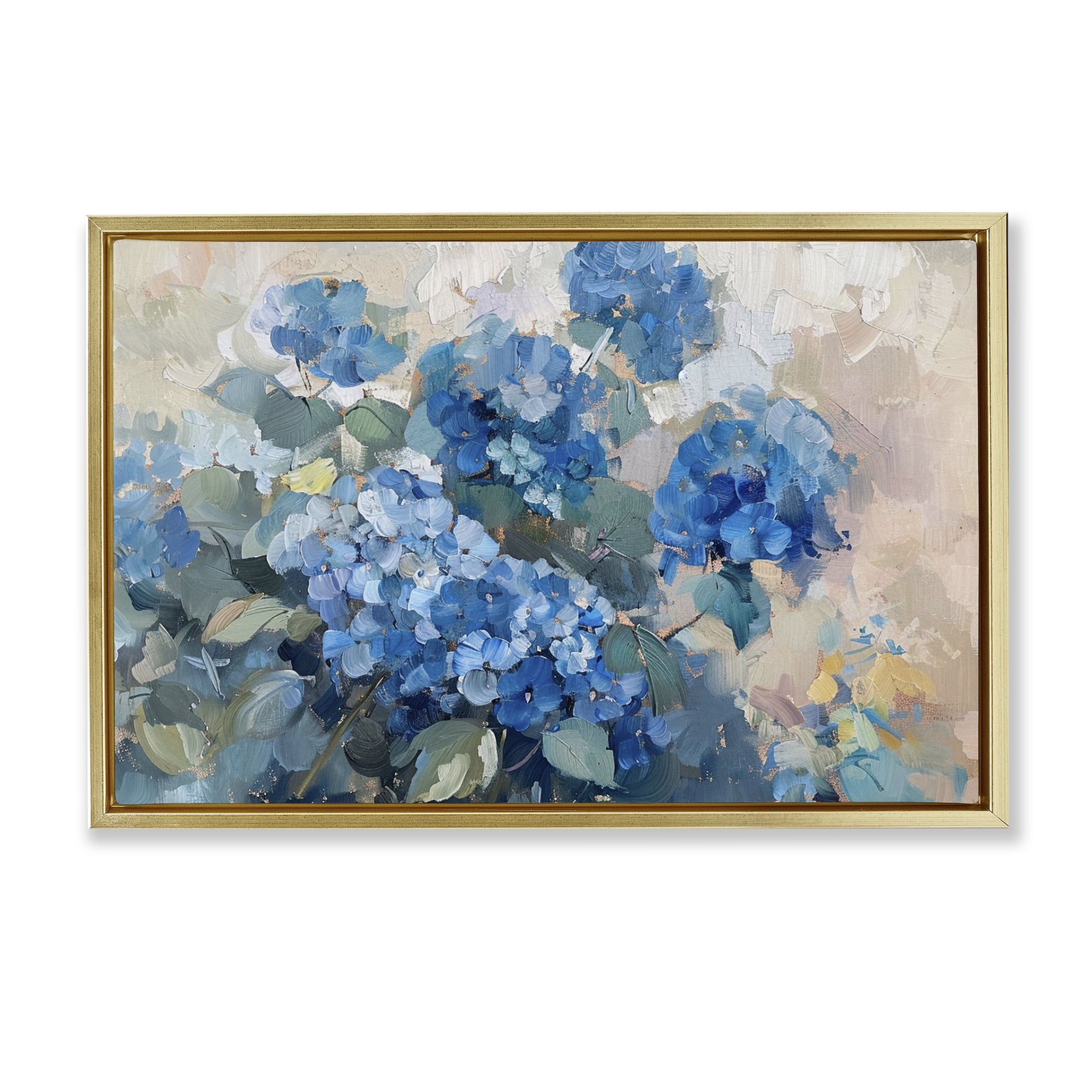 Stupell Industries Blue Hydrangeas Impression Plants & Flowers Painting Gold Floater Framed Canvas Art Print Wall Art, 25 x 17