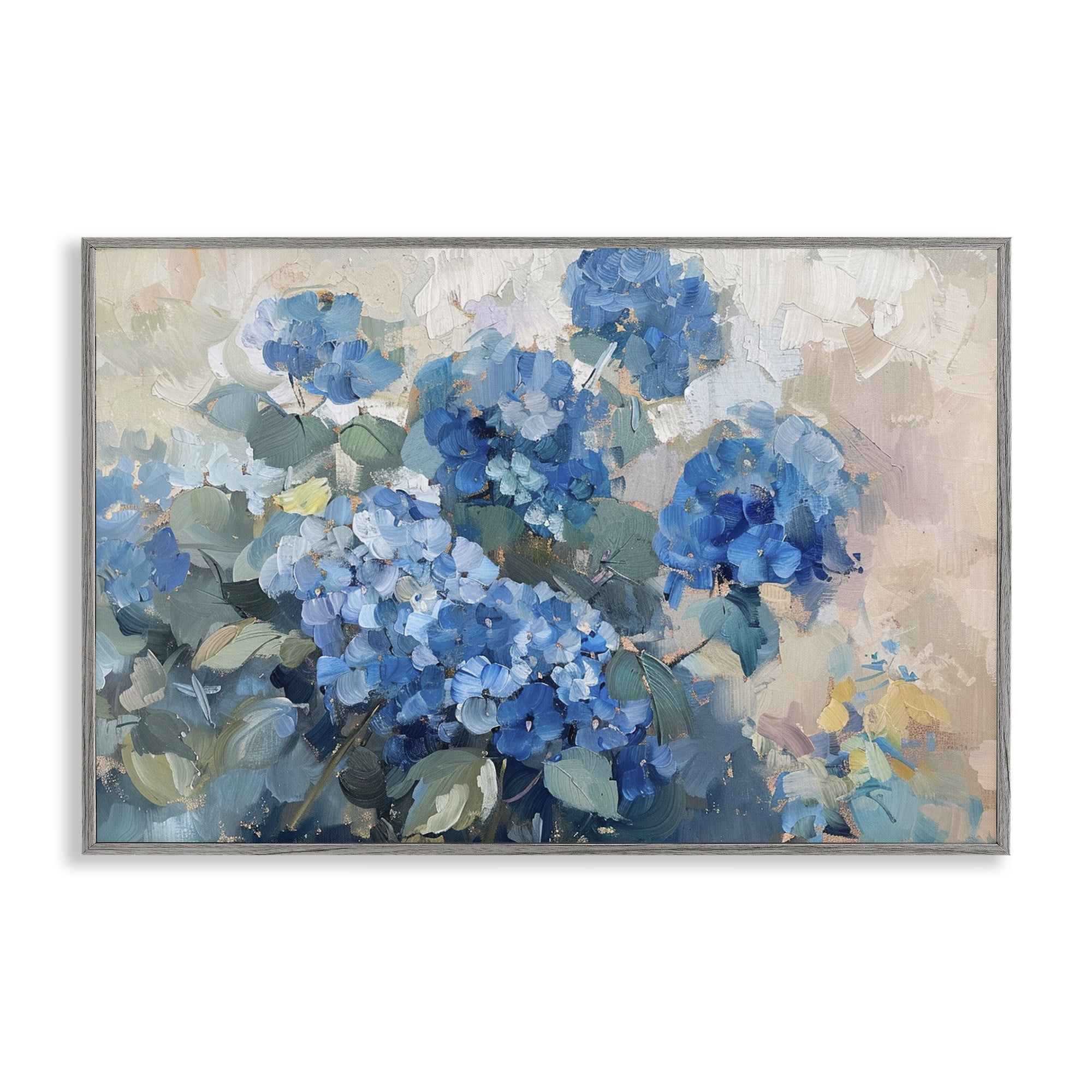 Stupell Industries Blue Hydrangeas Impression Plants & Flowers Painting Gray Framed Art Print Wall Art, 24 x 16