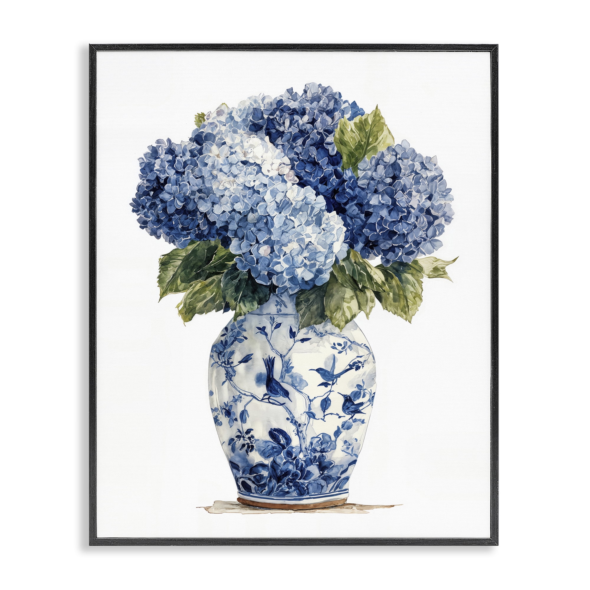 Stupell Industries Blue Hydrangeas in Porcelain Black Framed Giclee Art, design by Imagine It Images