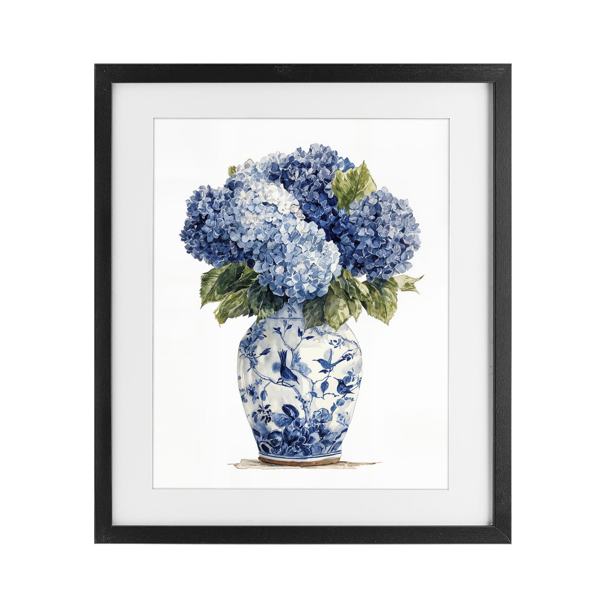 Stupell Industries Blue Hydrangeas in Porcelain Black Framed Print Under Glass, design by Imagine It Images