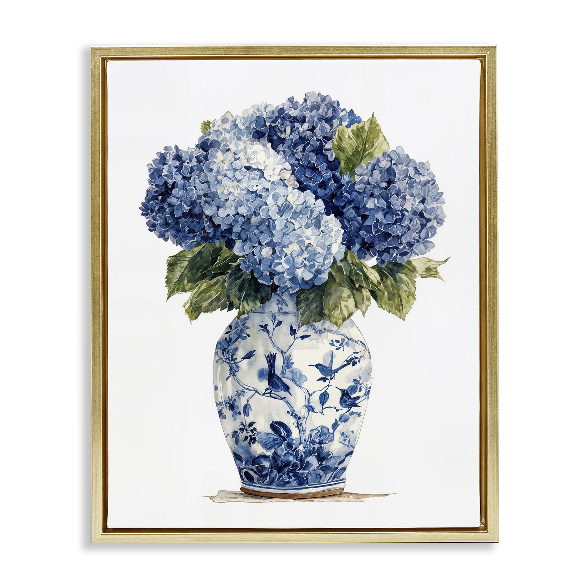 Stupell Industries Blue Hydrangeas in Porcelain Gold Framed Floater Canvas Wall Art, design by Imagine It Images