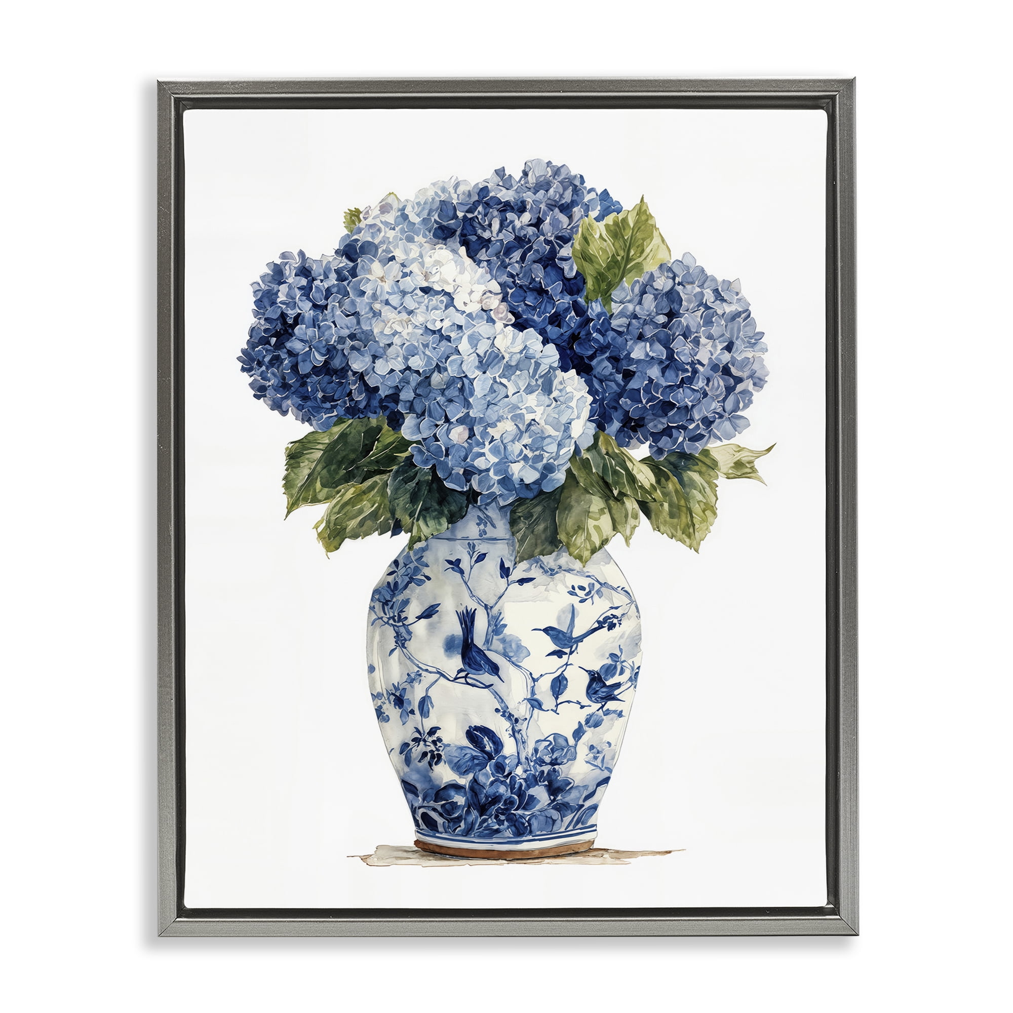 Stupell Industries Blue Hydrangeas in Porcelain Gray Framed Floater Canvas Wall Art, design by Imagine It Images