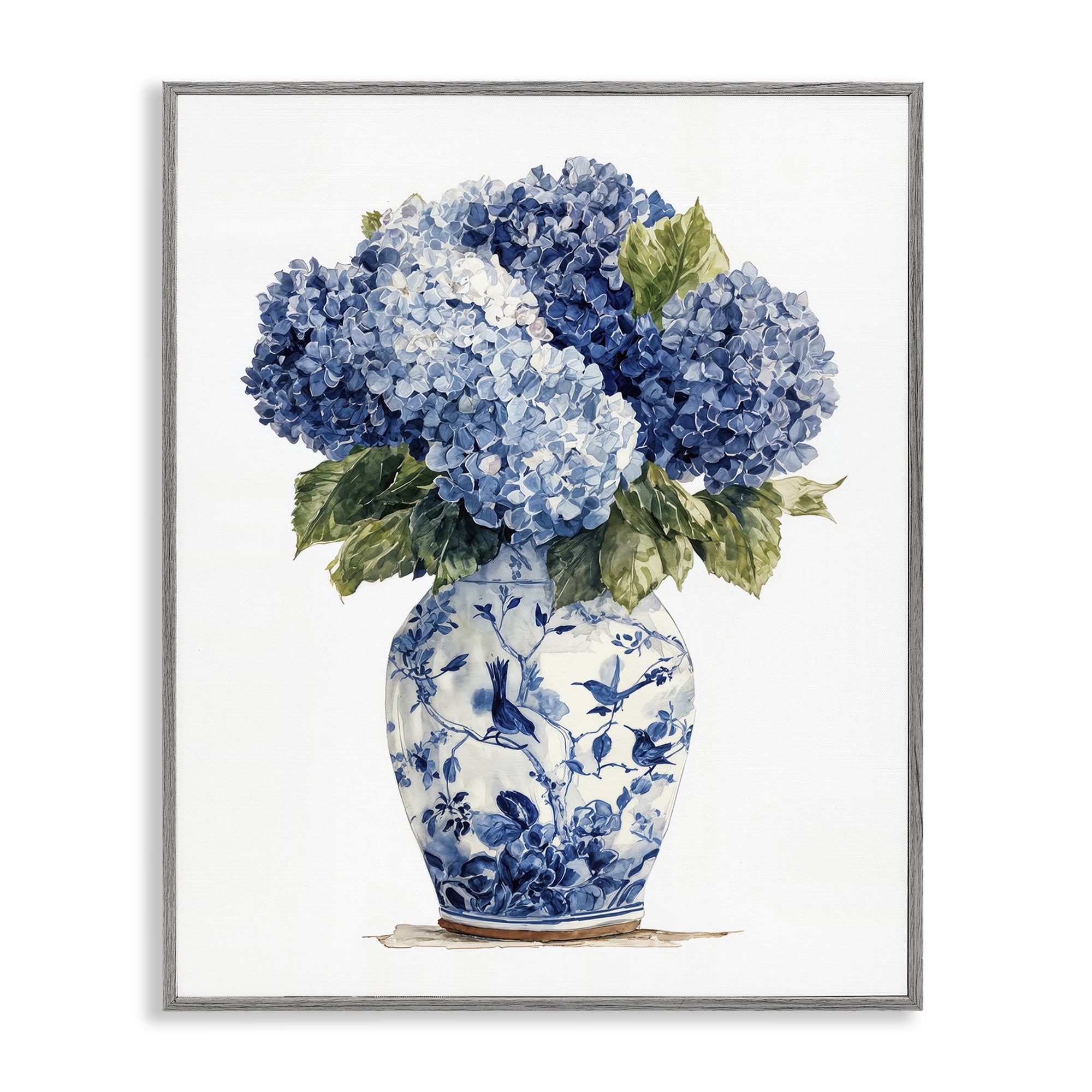 Stupell Industries Blue Hydrangeas in Porcelain Gray Framed Giclee Art, design by Imagine It Images