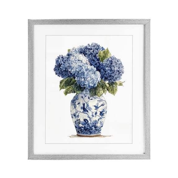 Stupell Industries Traditional Blue Hydrangeas in Porcelain Gray Framed Print Under Glass, 17 x 21, by Imagine It Images