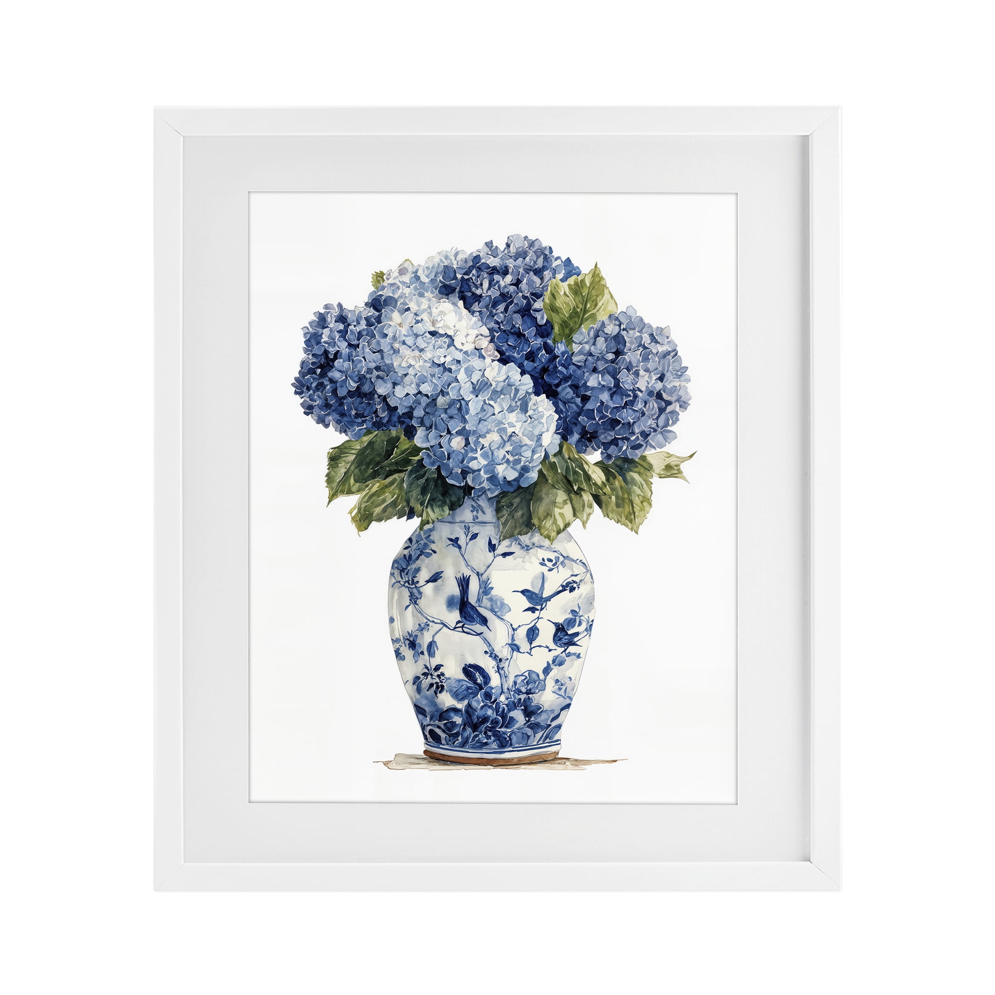 Stupell Industries Blue Hydrangeas in Porcelain White Framed Print Under Glass, design by Imagine It Images