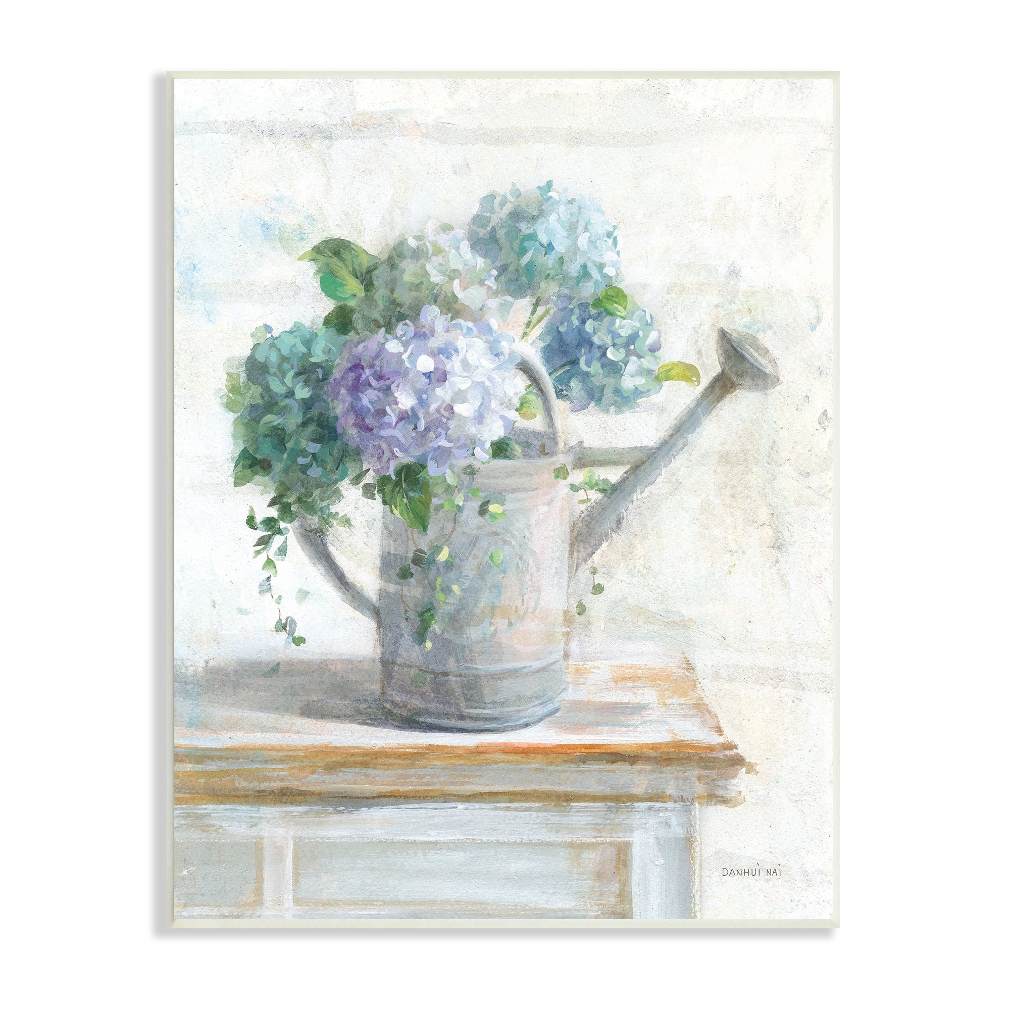 Stupell Industries Blue Hydrangeas in Watering Can Soft Floral Painting, 10 x 15,Design by Danhui Nai