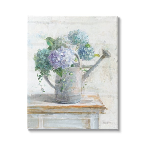 Stupell Industries Blue Hydrangeas in Watering Can Soft Floral Painting, 16 x 20,Design by Danhui Nai