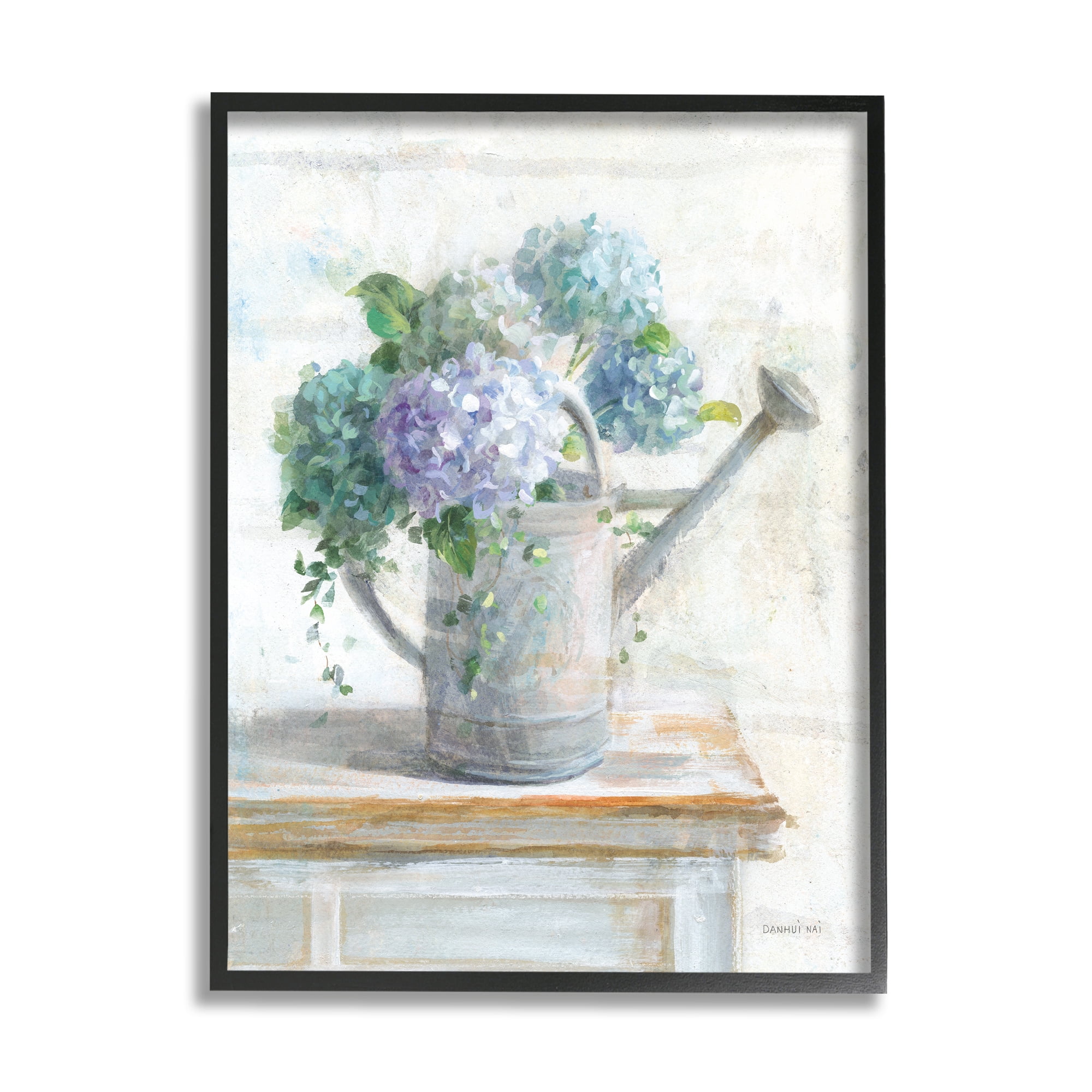Stupell Industries Blue Hydrangeas in Watering Can Soft Floral Painting, 16 x 20,Design by Danhui Nai