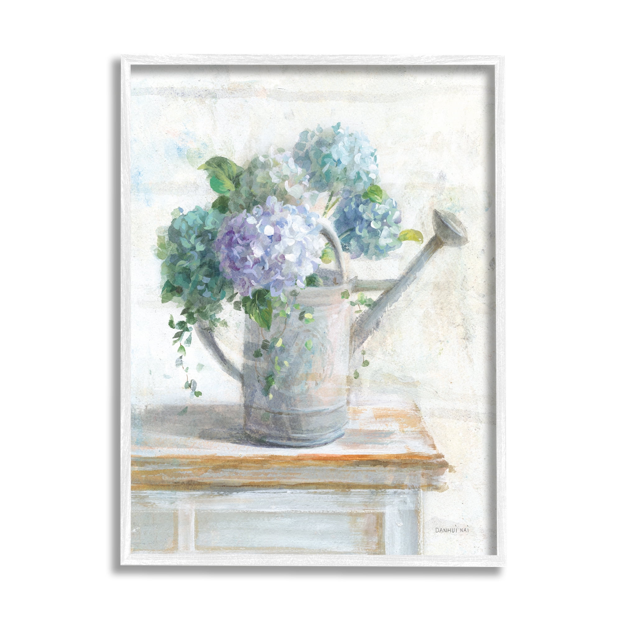 Stupell Industries Blue Hydrangeas in Watering Can Soft Floral Painting, 24 x 30,Design by Danhui Nai