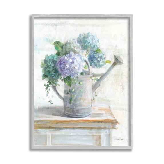 Stupell Industries Blue Hydrangeas in Watering Can Soft Floral Painting, 24 x 30,Design by Danhui Nai