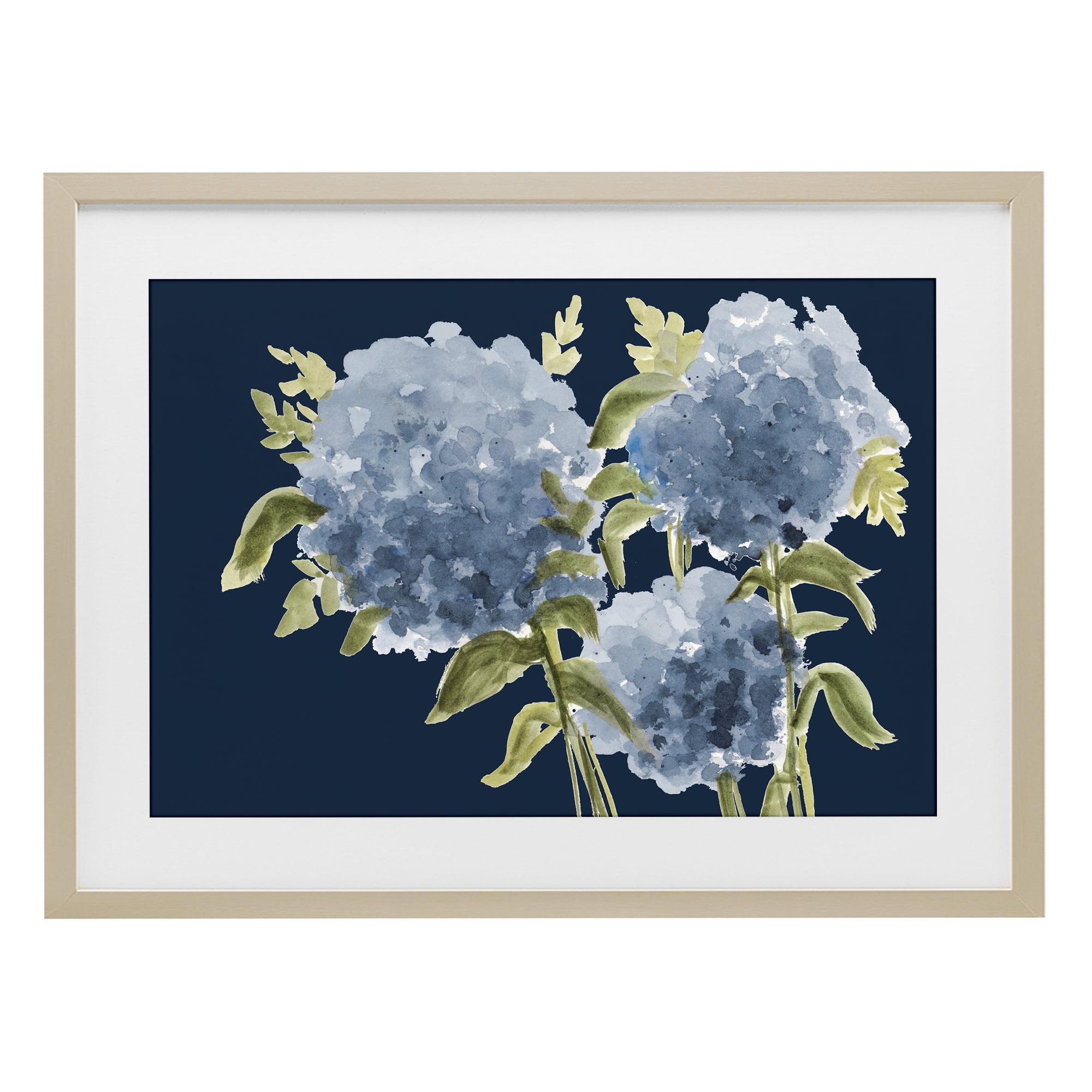 Stupell Industries Blue Hydrangeas on Indigo Birch Framed Print Under Glass, design by Janice Gaynor