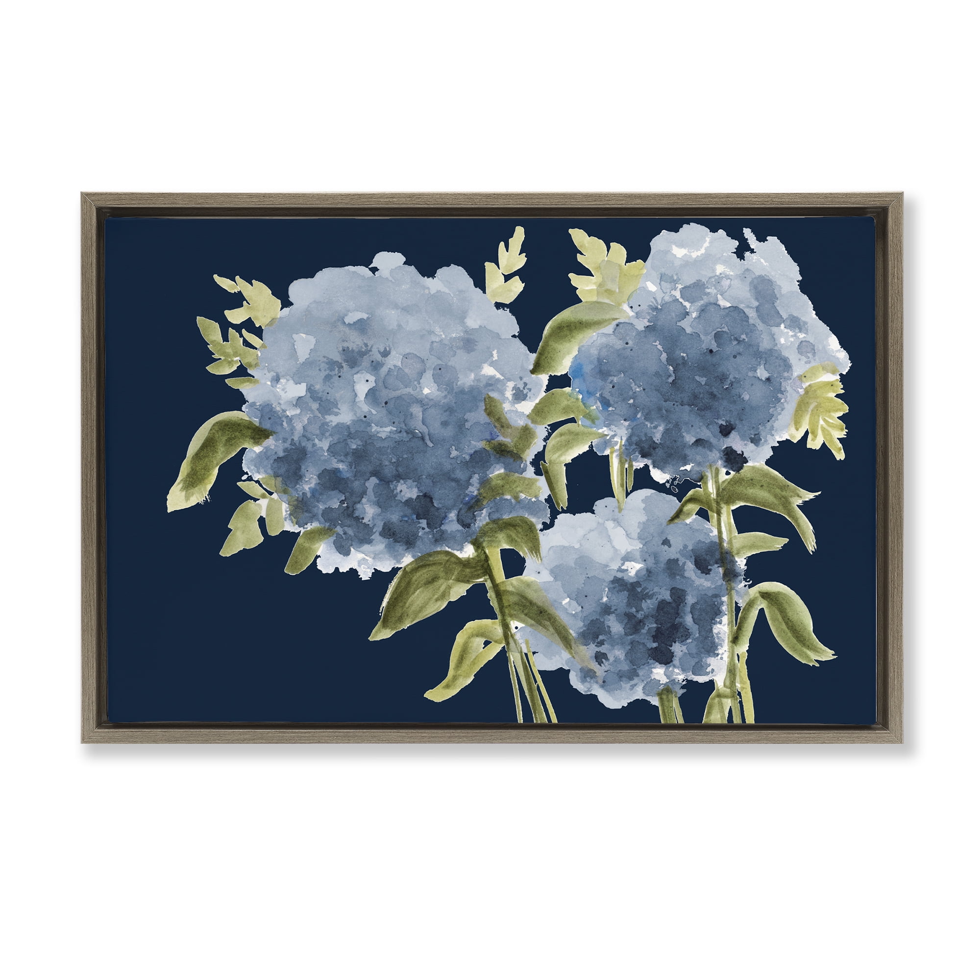 Stupell Industries Blue Hydrangeas on Indigo Brown Framed Floater Canvas Wall Art, design by Janice Gaynor
