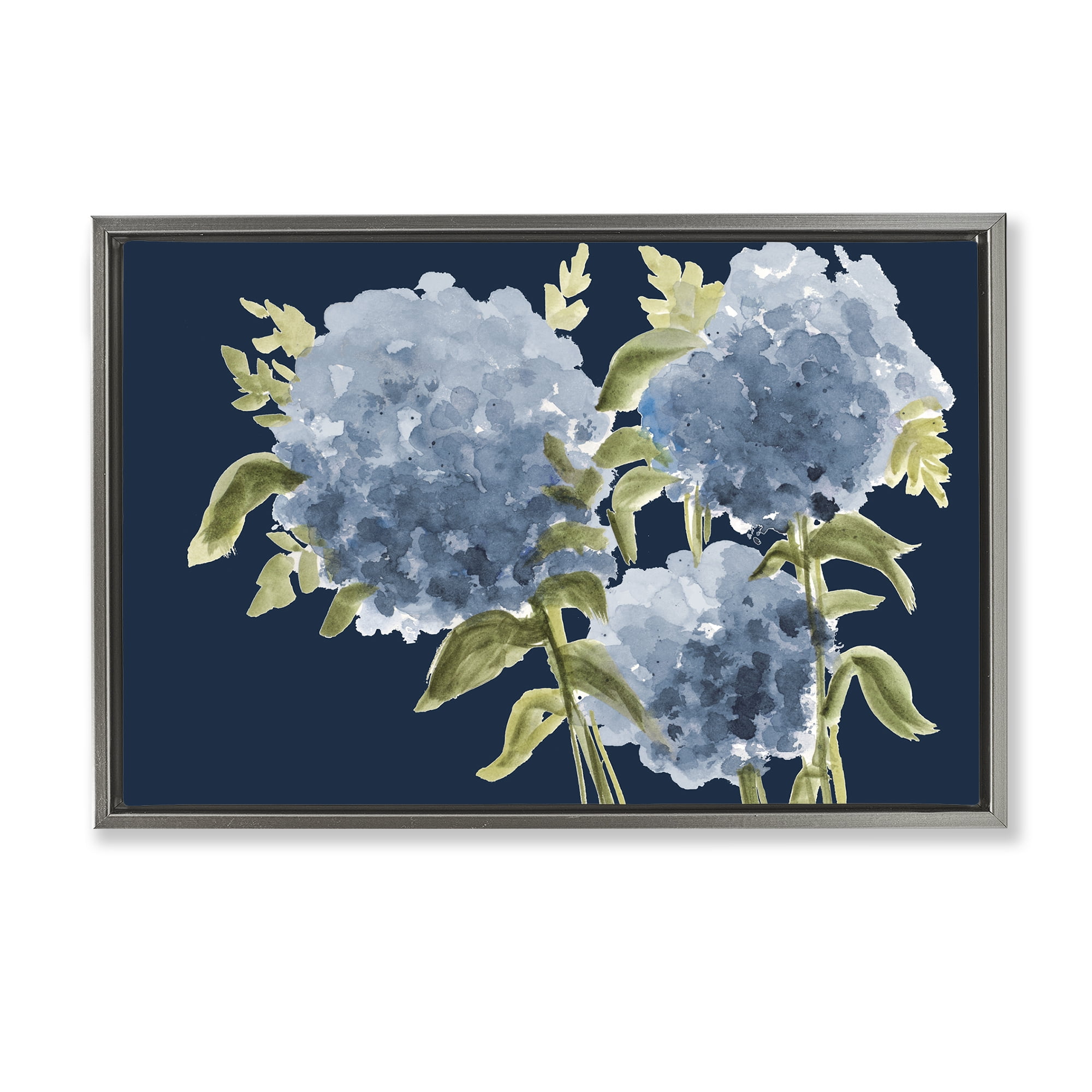 Stupell Industries Blue Hydrangeas on Indigo Gray Framed Floater Canvas Wall Art, design by Janice Gaynor