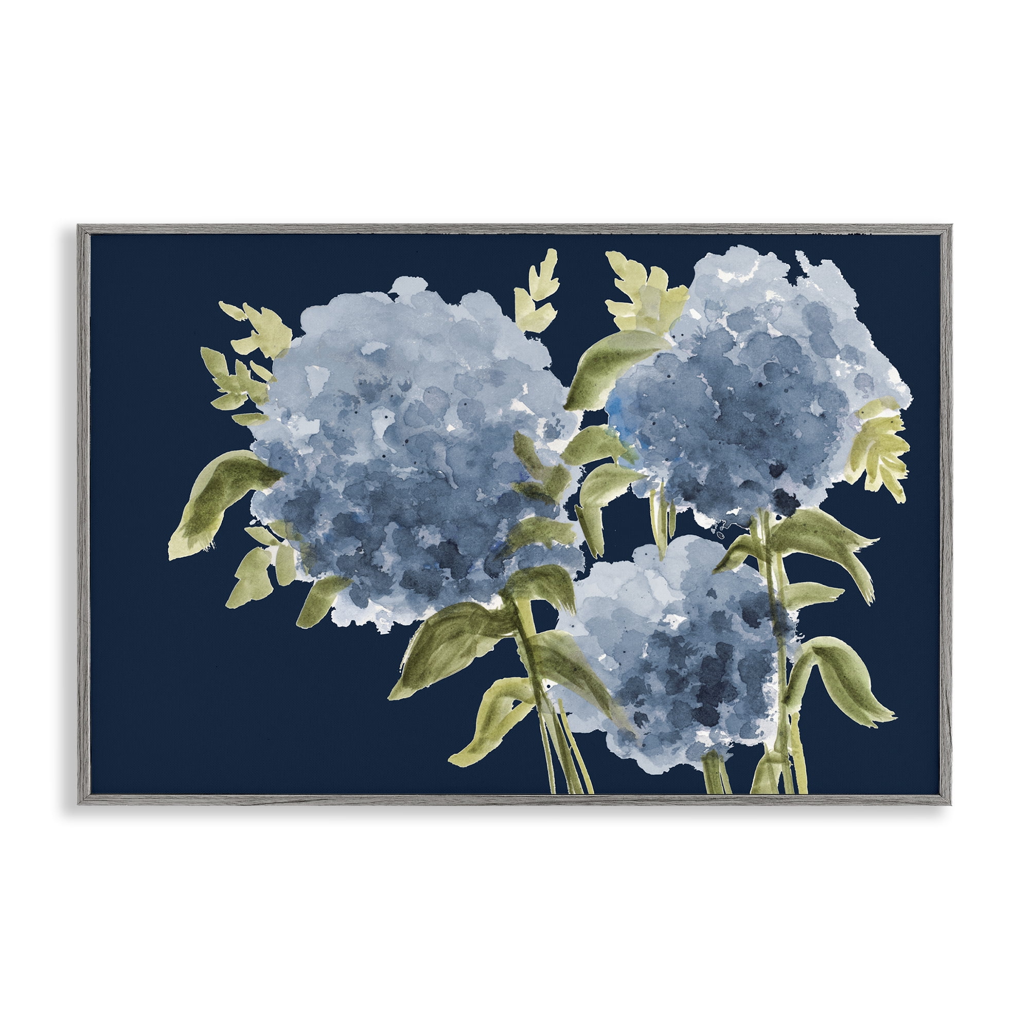 Stupell Industries Blue Hydrangeas on Indigo Gray Framed Giclee Art, design by Janice Gaynor