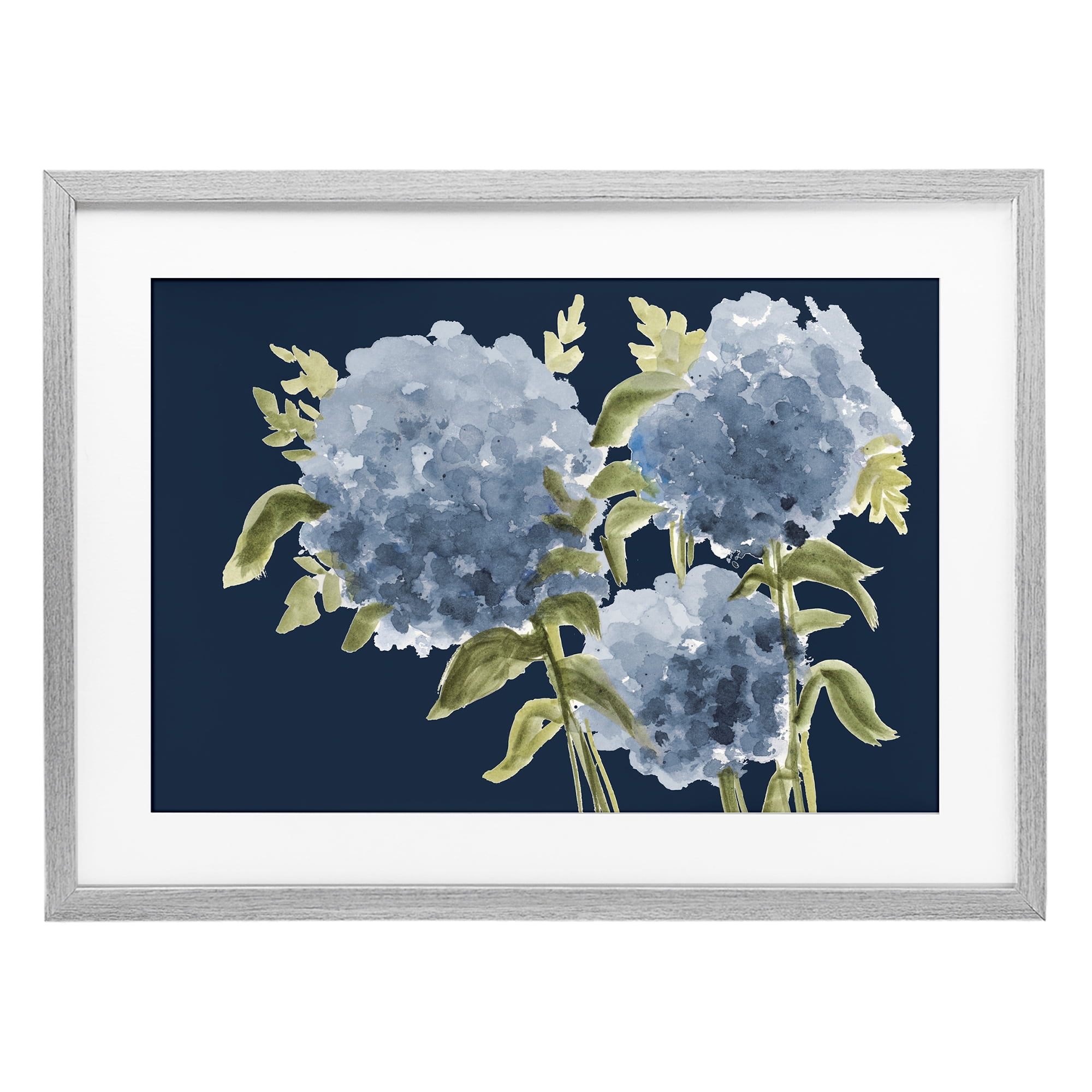 Stupell Industries Blue Hydrangeas on Indigo Gray Framed Print Under Glass, design by Janice Gaynor